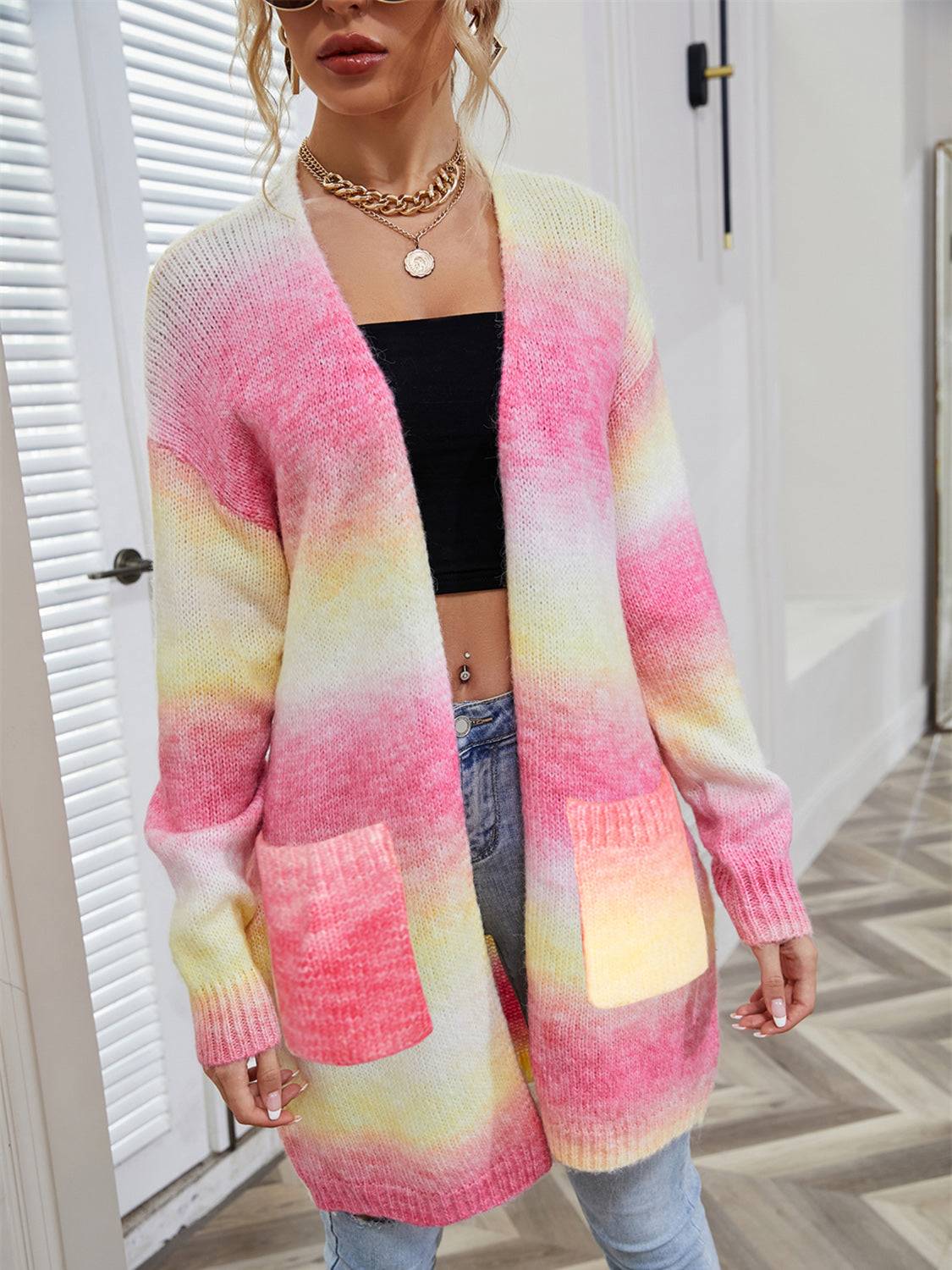 Angel Wings Full Size Pocketed Open Front Gradient Cardigan-Angel Casuals