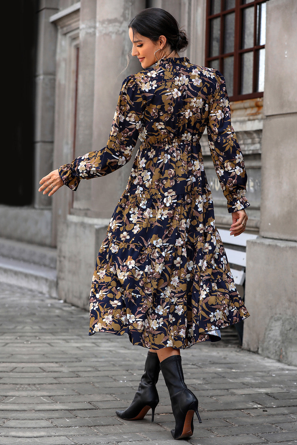 Floral Flounce Sleeve Tiered Dress-Angel Casuals