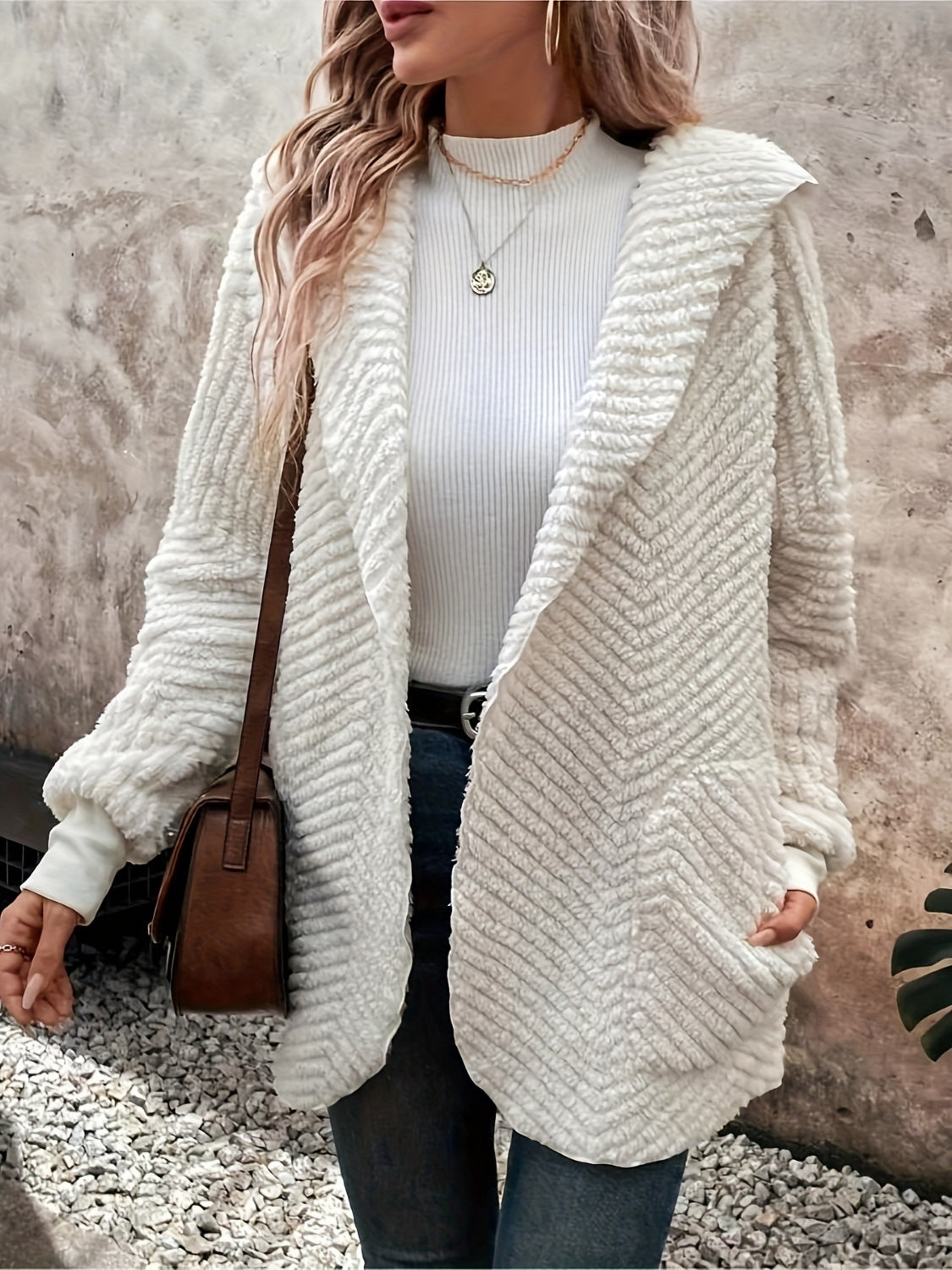Open Front Long Sleeve Hooded Fuzzy Cardigan-Angel Casuals