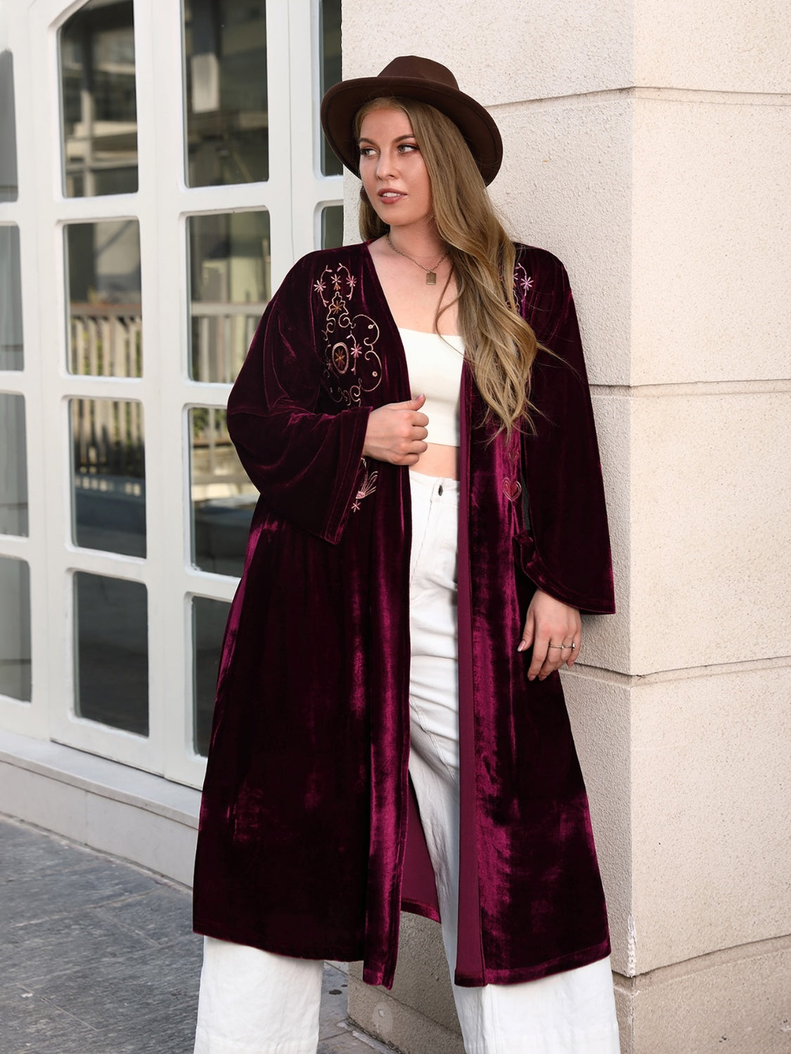 Plus Size Printed Open Front Long Sleeve Cardigan-Angel Casuals