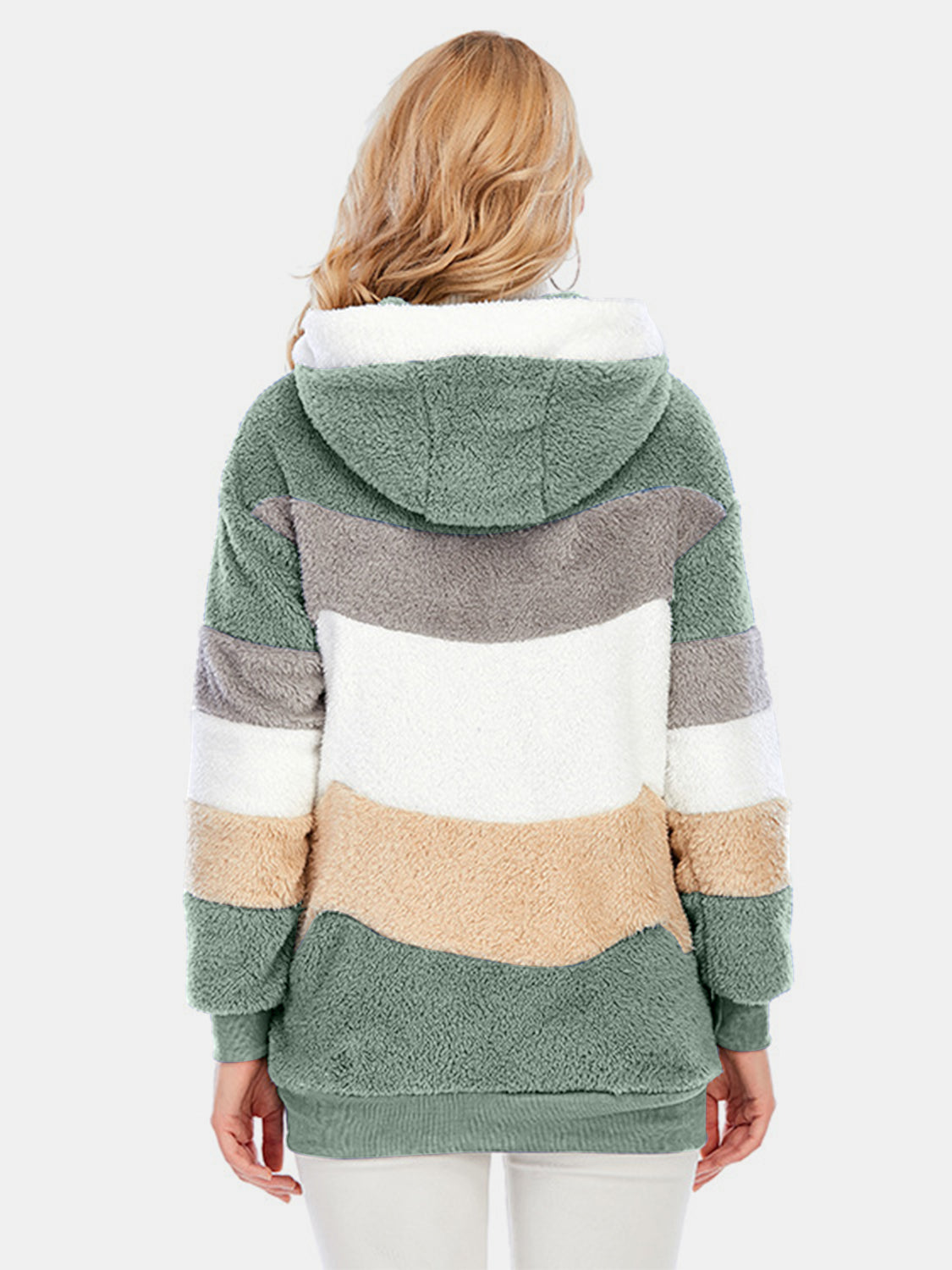 Full Size Drawstring Color Block Zip Up Hooded Outerwear-Angel Casuals
