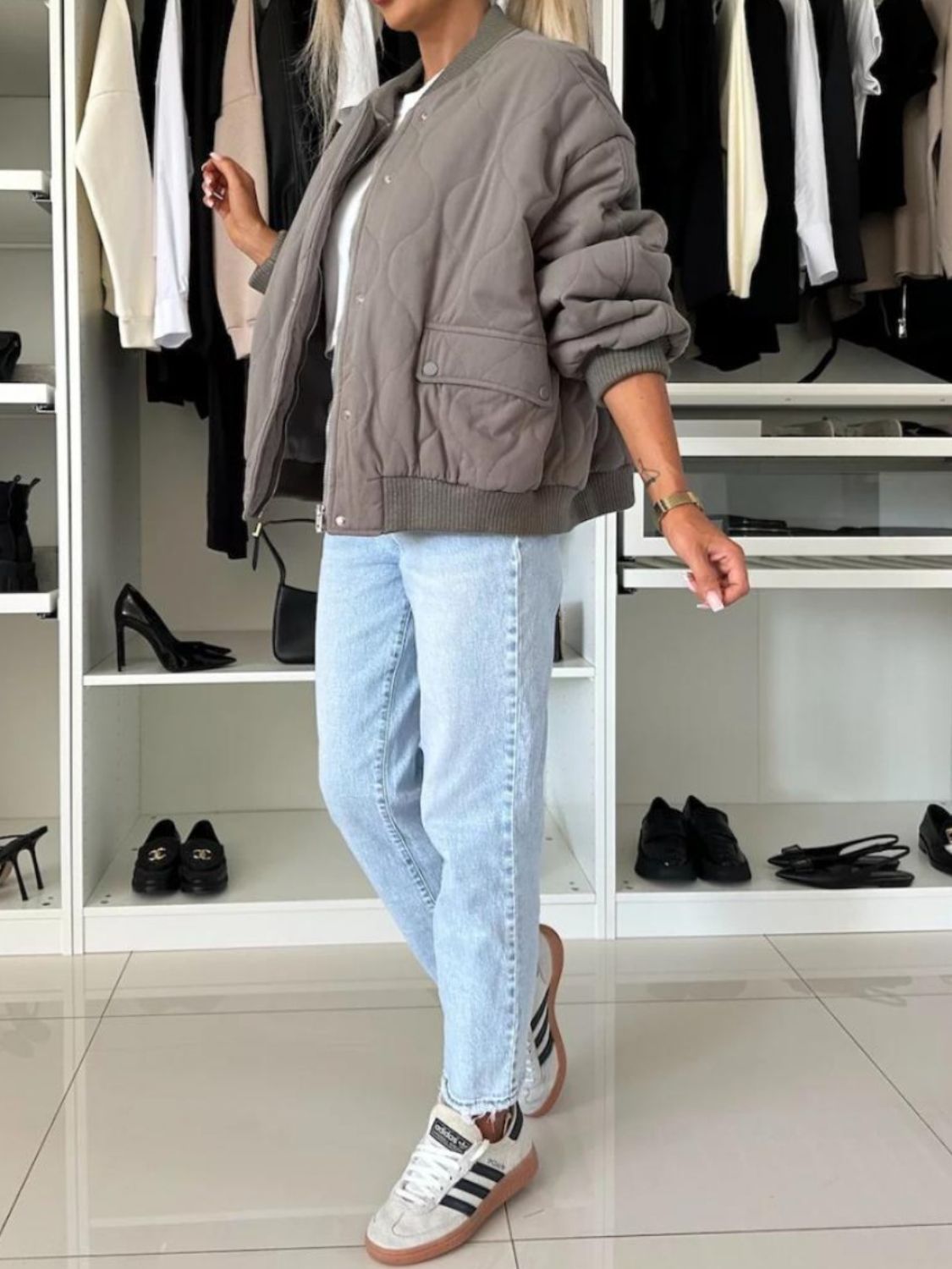 Baseball Collar Snap Down Long Sleeve Jacket-Angel Casuals