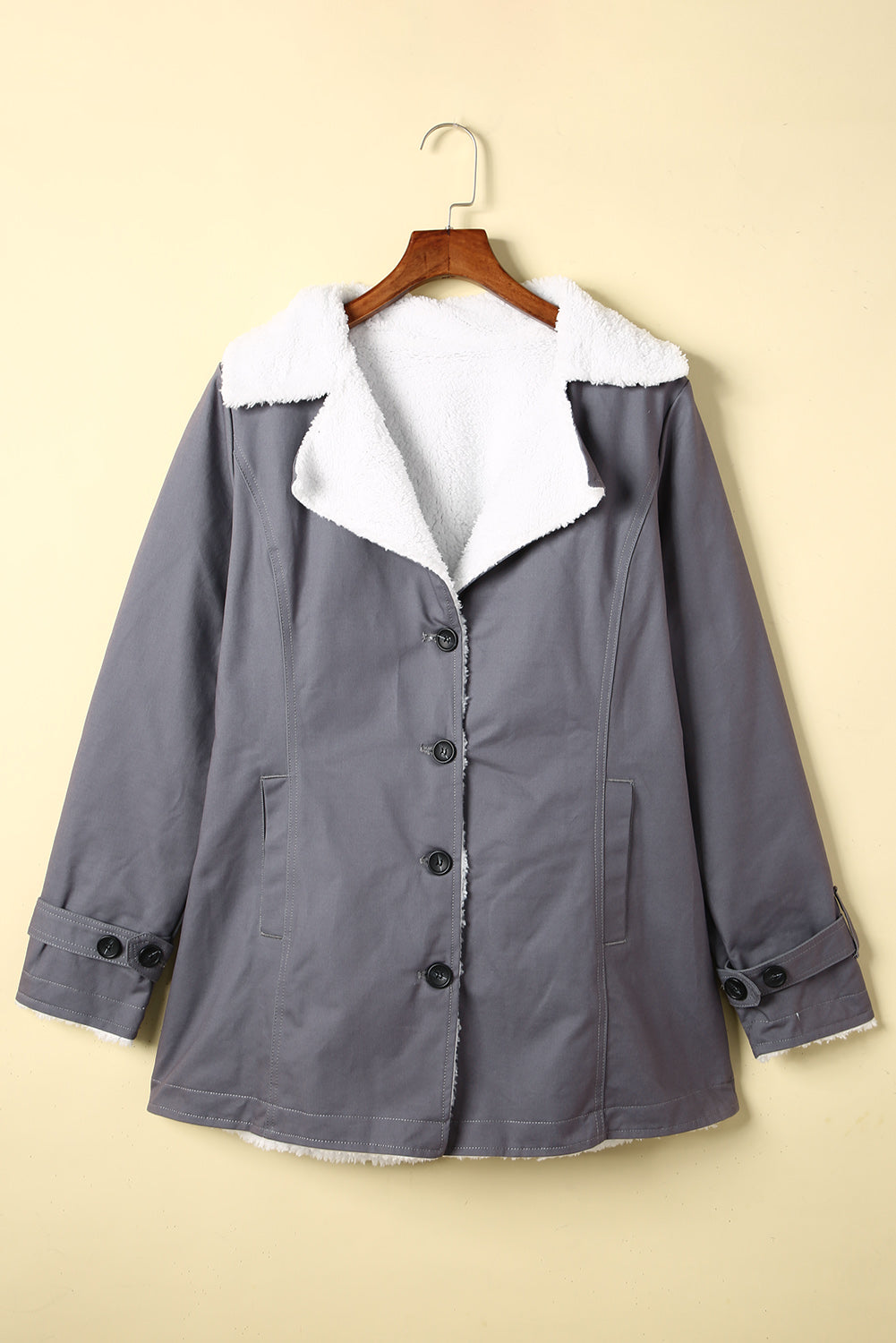 Pocketed Button Up Collared Neck Coat-Angel Casuals