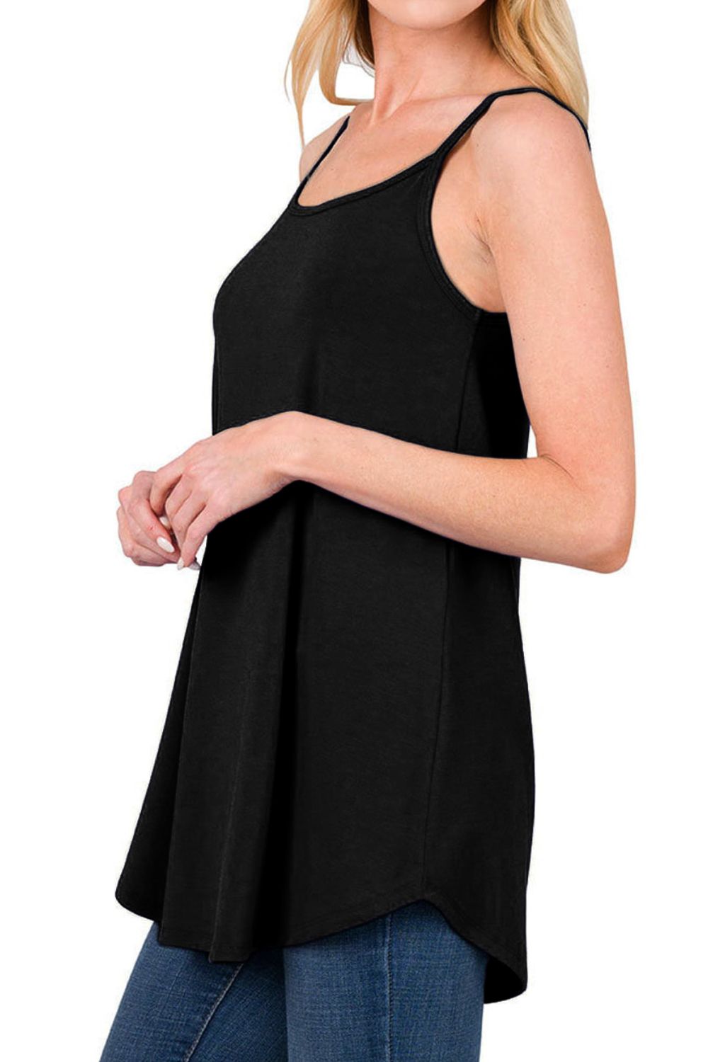 Full Size Spaghetti Strap V-Neck Flowy Tunic Cami-Angel Casuals