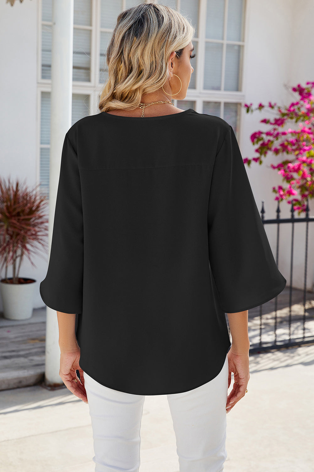 V-Neck Three-Quarter Sleeve Top-Angel Casuals