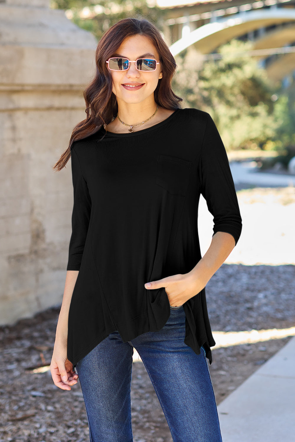 Basic Bae Full Size Round Neck Pocketed T-Shirt-Angel Casuals