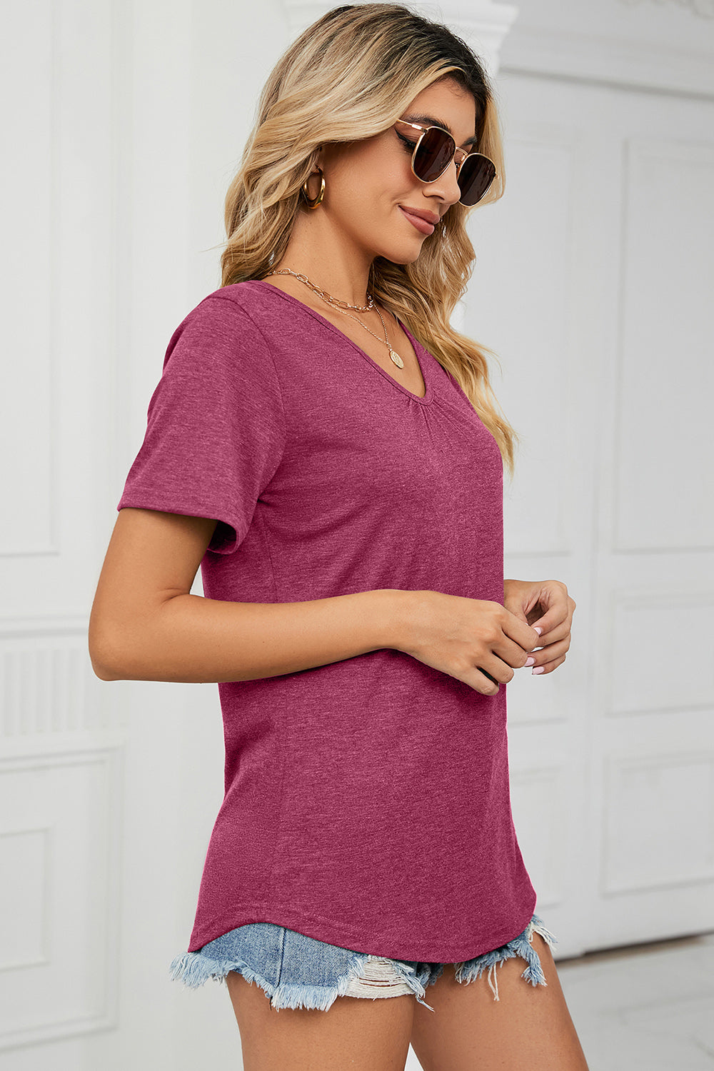 V-Neck Short Sleeve T-Shirt-Angel Casuals