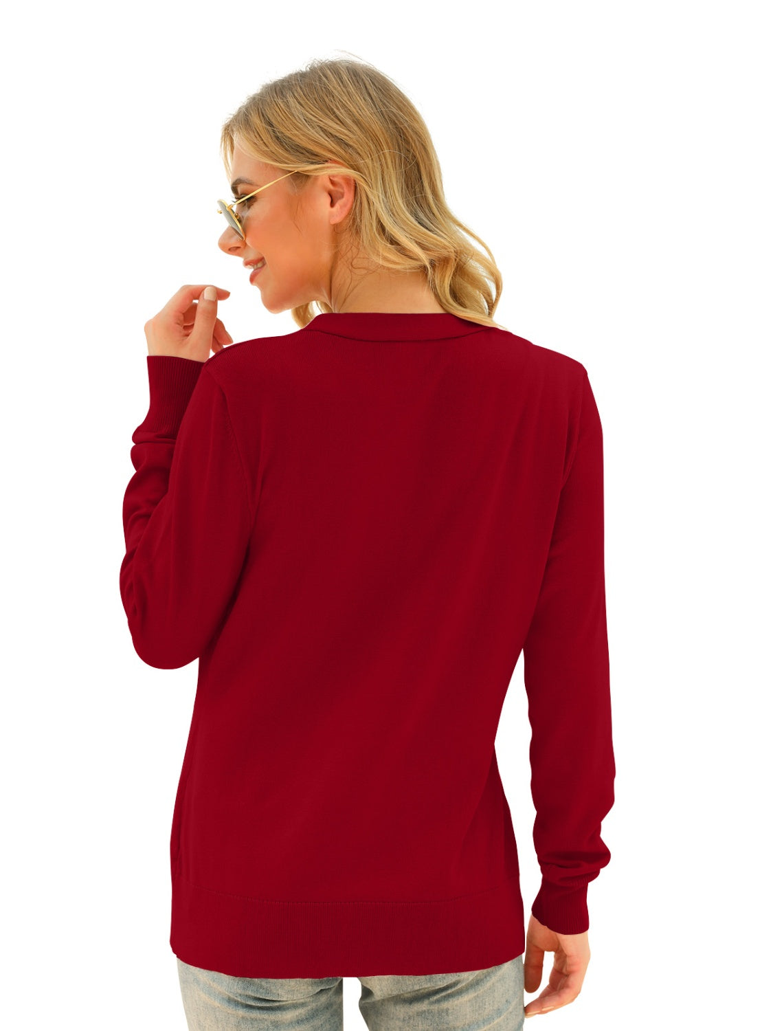Button Up V-Neck Long Sleeve Cardigan-Angel Casuals