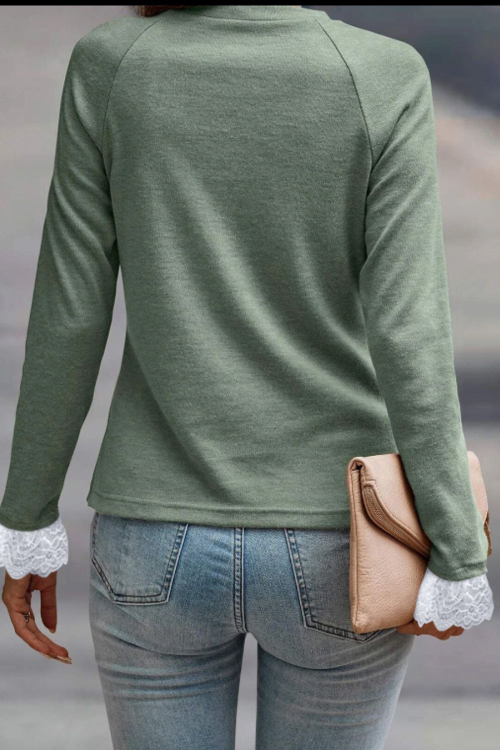 Lace Detail Round Neck Long Sleeve T-Shirt-Angel Casuals