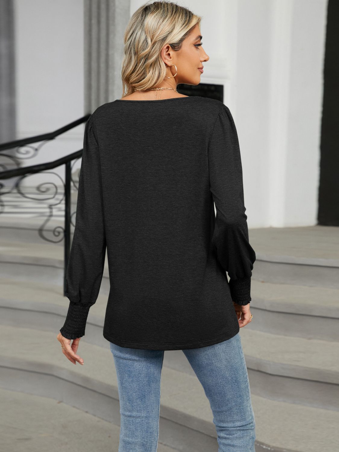 V-Neck Lantern Sleeve T-Shirt-Angel Casuals