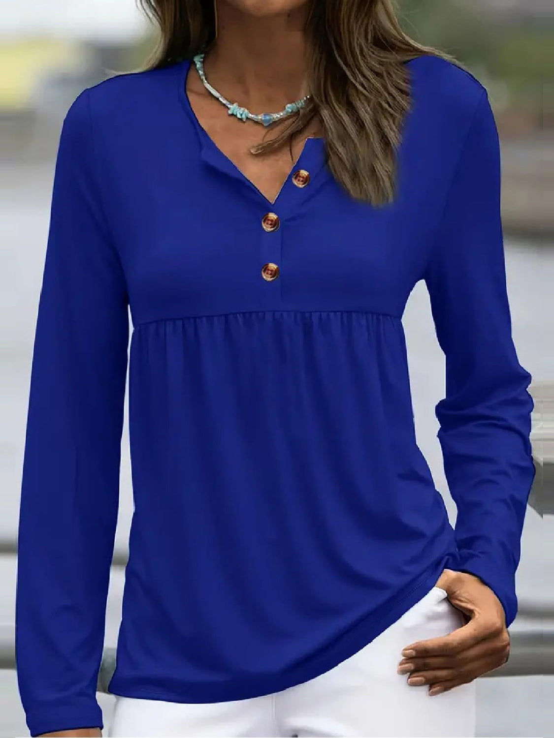 Half Button Long Sleeve T-Shirt-Angel Casuals