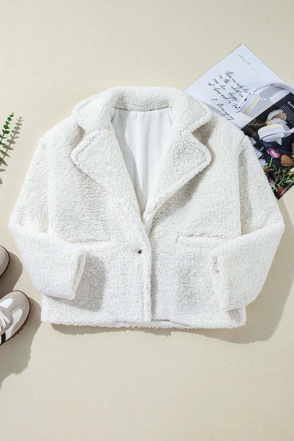 Fuzzy One Button Long Sleeve Jacket-Angel Casuals