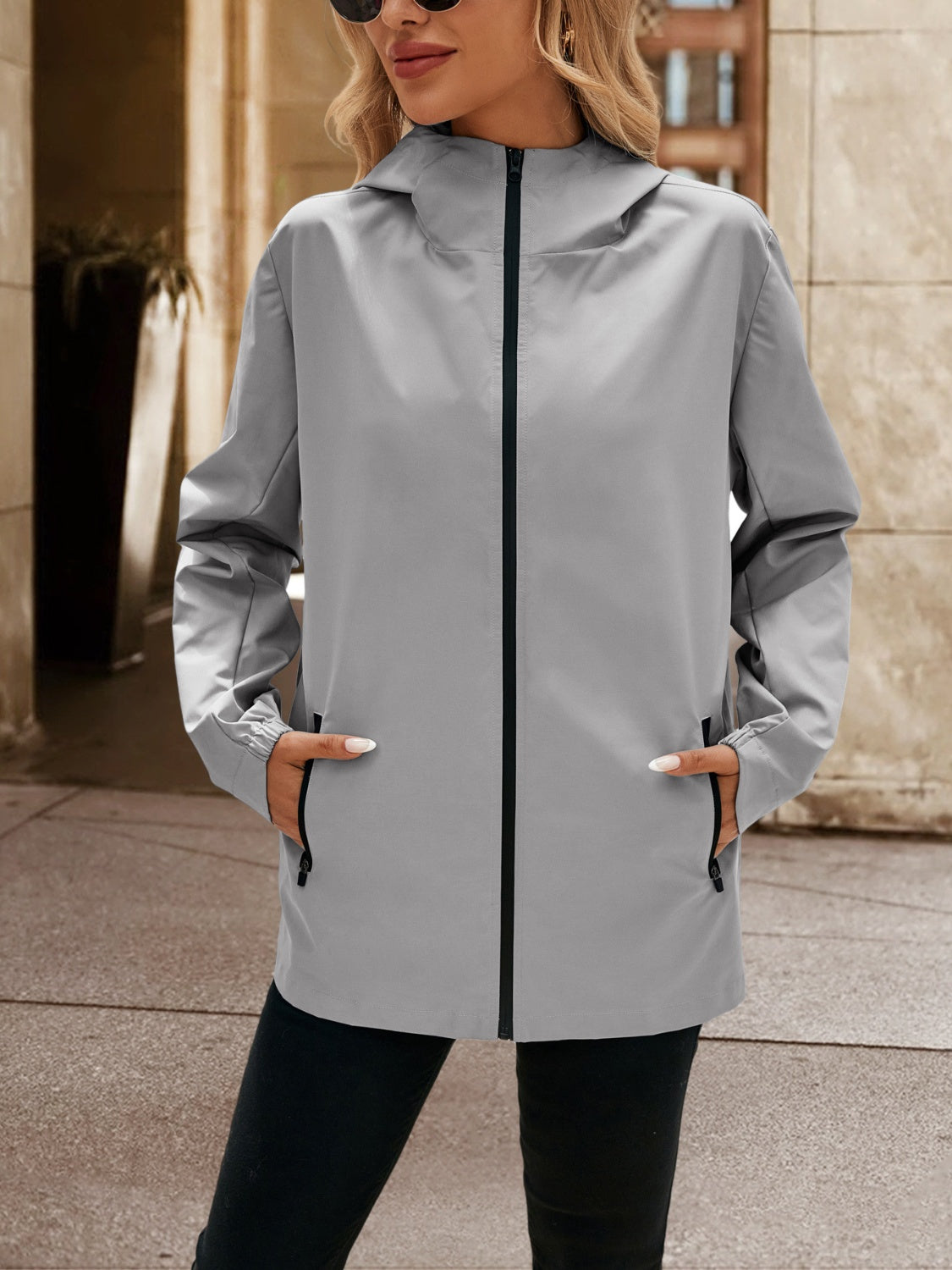 Ivy Lane Pocketed Zip Up Hooded Jacket-Angel Casuals