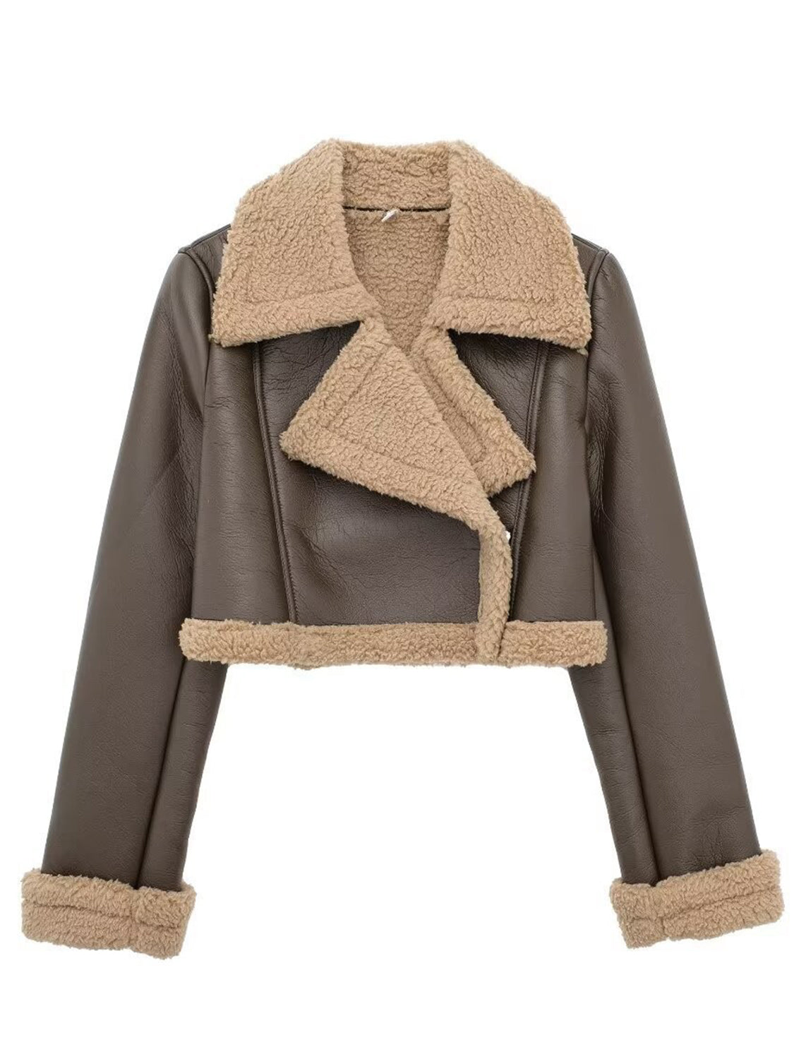 Collared Neck Long Sleeve Plush Cropped Jacket-Angel Casuals