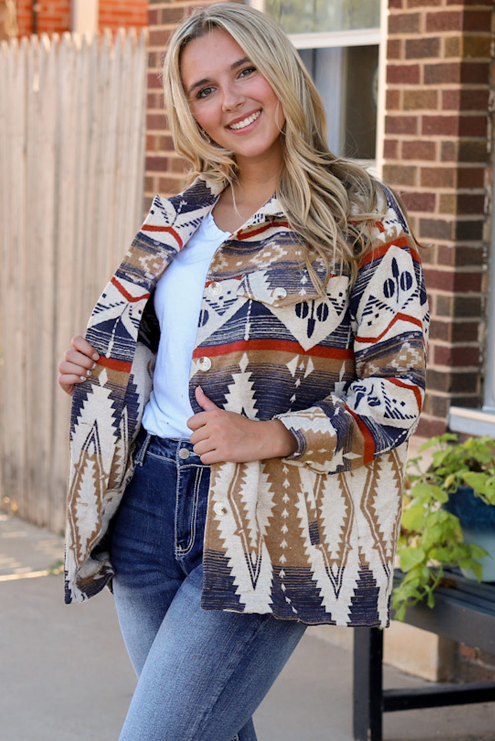 Printed Button Down Collared Jacket-Angel Casuals