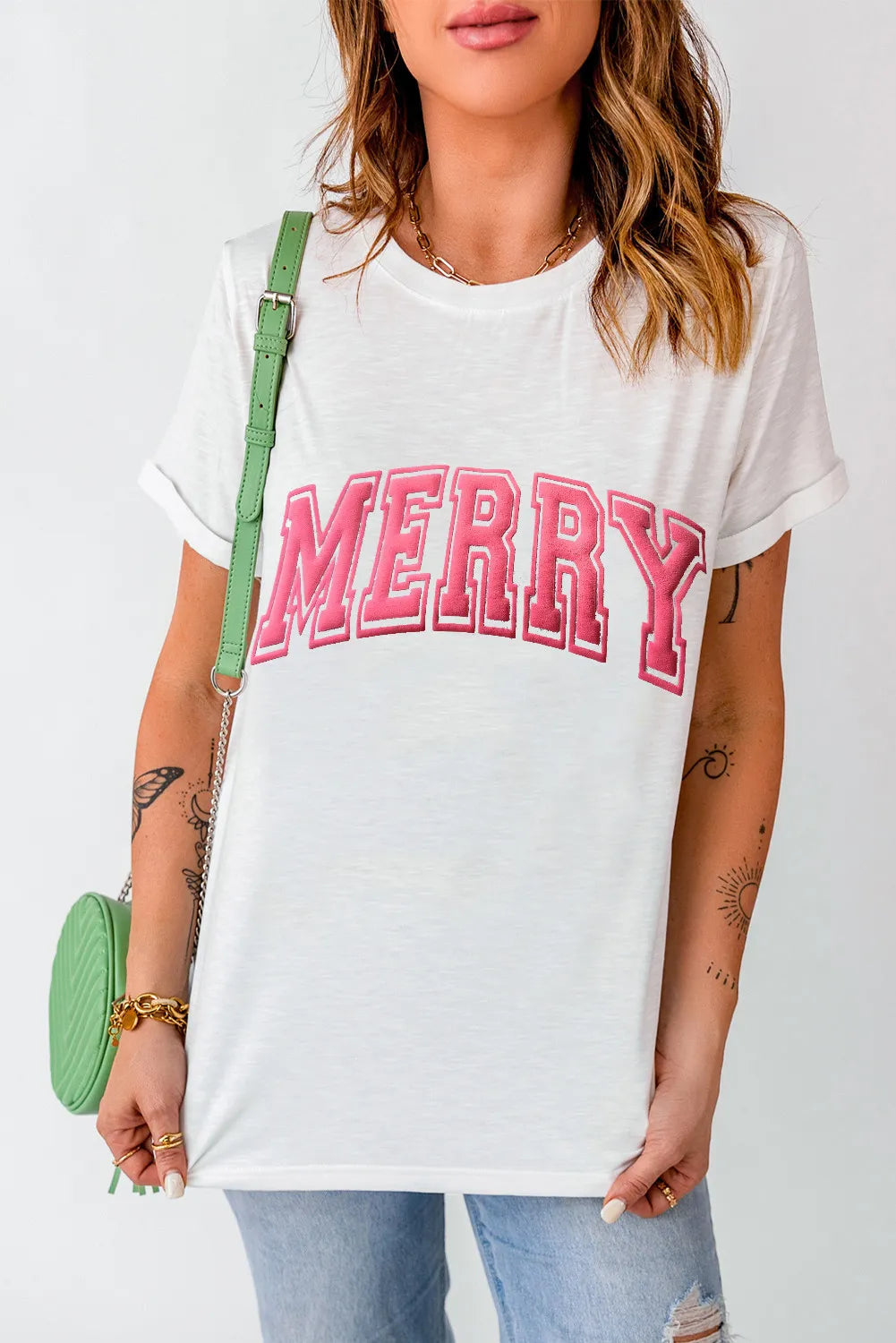 MERRY Round Neck Short Sleeve T-Shirt-Angel Casuals