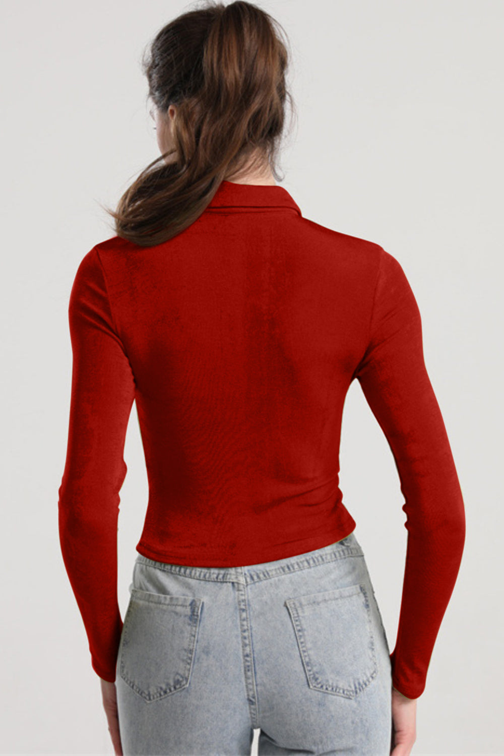 Ruched Button Up Long Sleeve T-Shirt-Angel Casuals