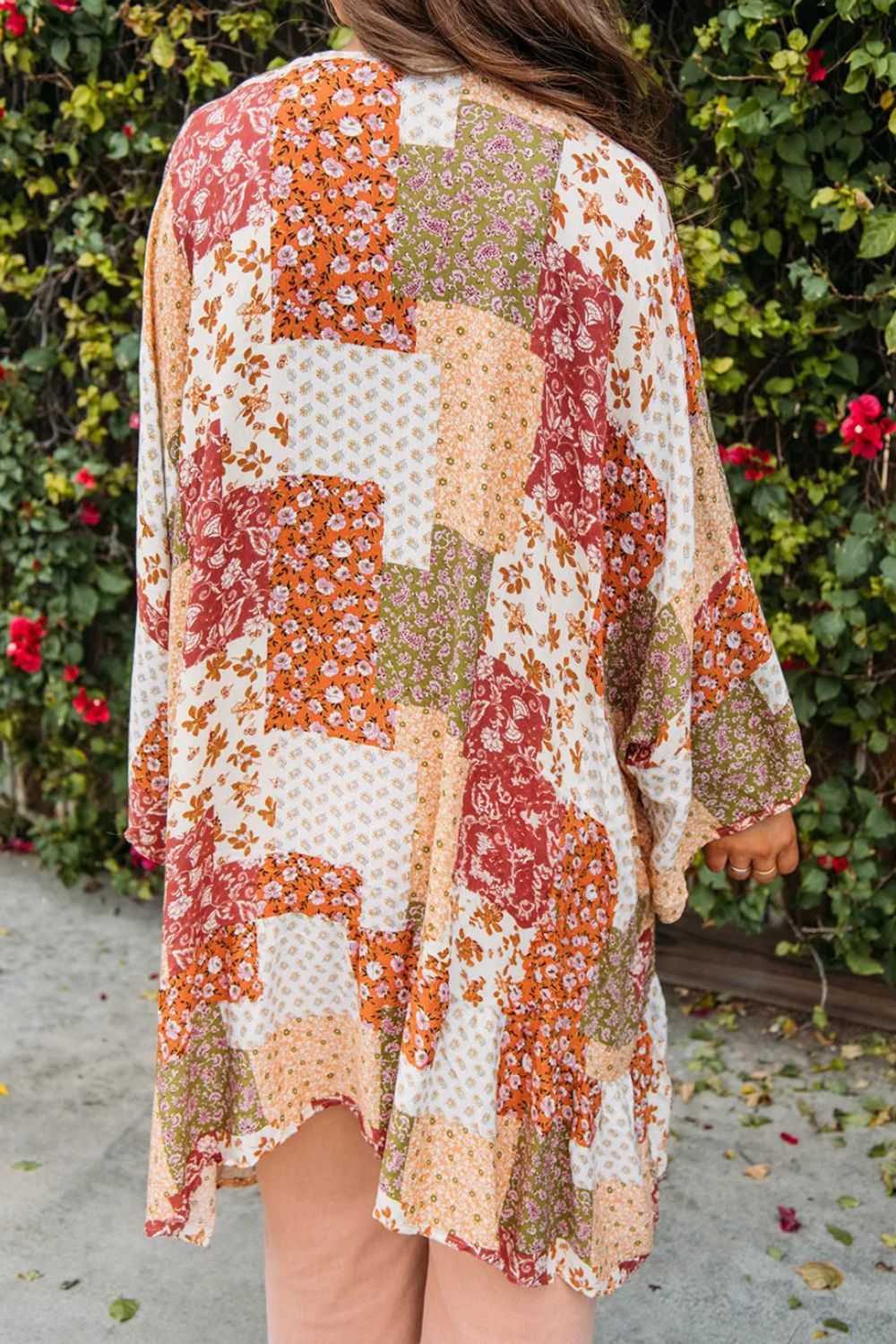 Printed Open Front Long Sleeve Cover-Up-Angel Casuals