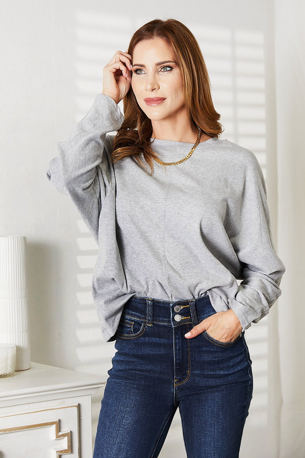 Double Take Seam Detail Round Neck Long Sleeve Top-Angel Casuals