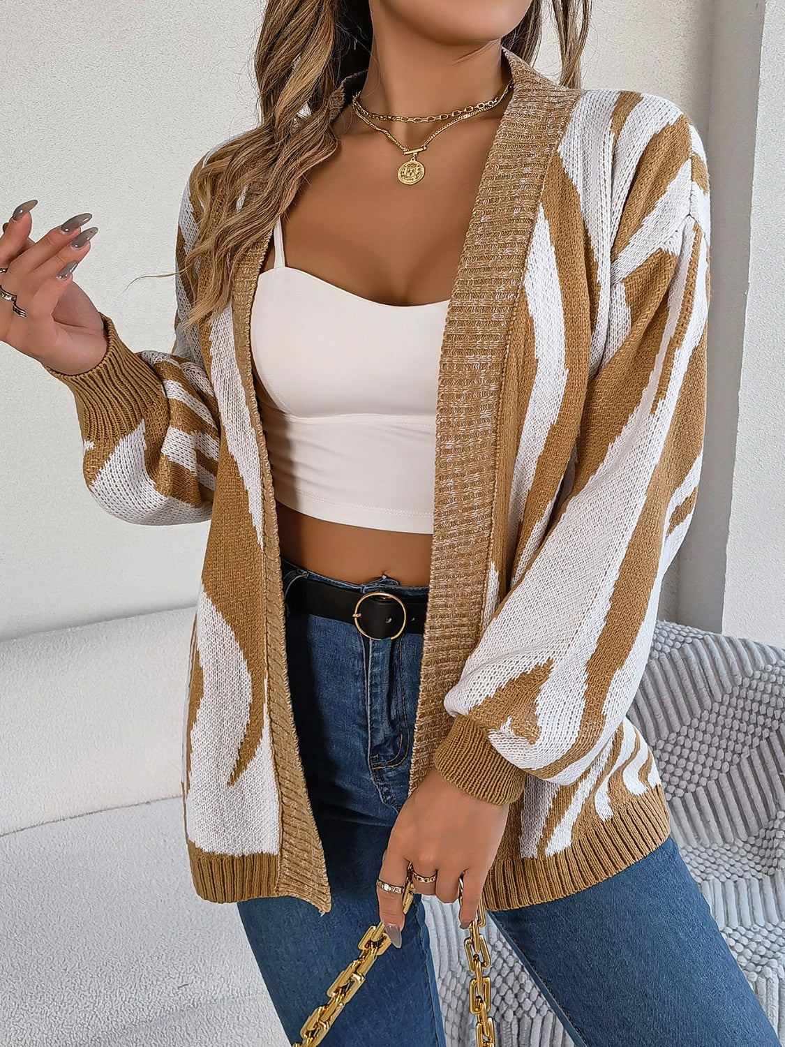 Open Front Animal Print Cardigan-Angel Casuals