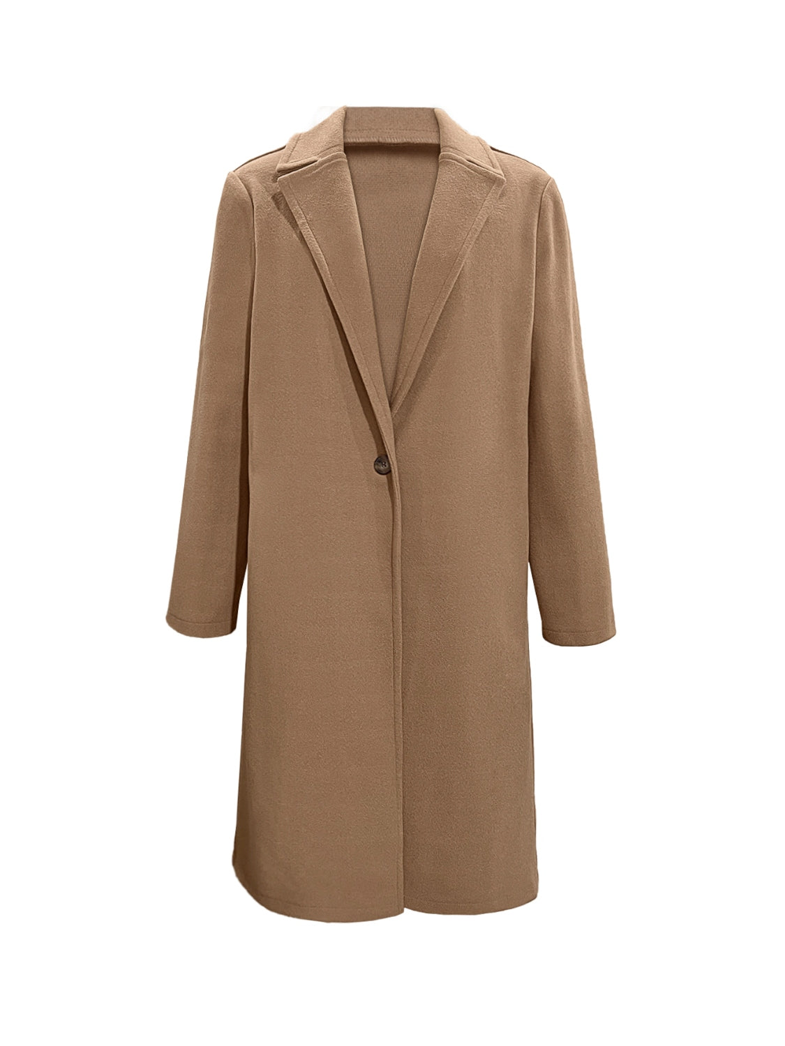 Collared Neck Button Up Long Sleeve Coat-Angel Casuals