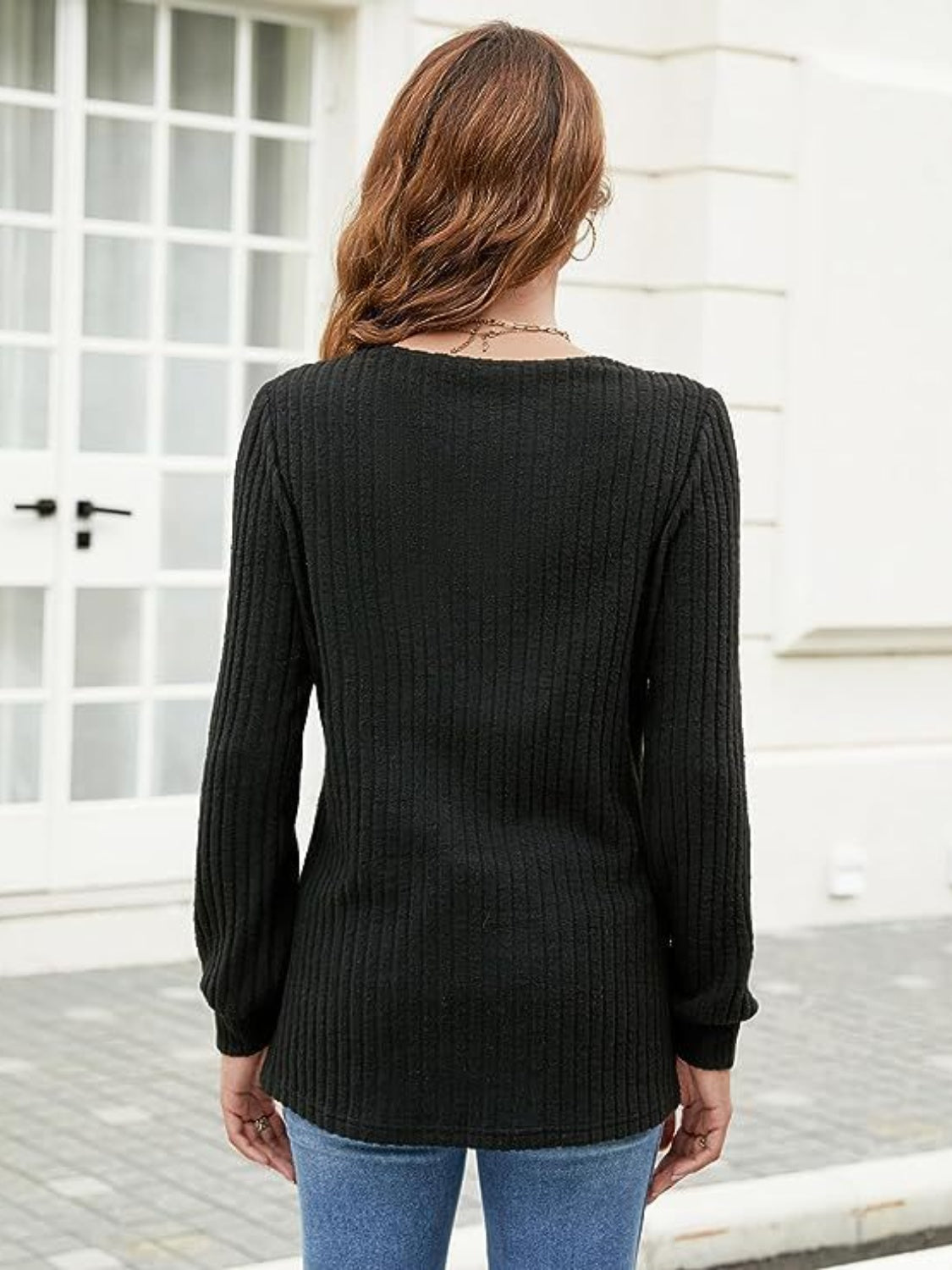 Ribbed Surplice Long Sleeve T-Shirt-Angel Casuals