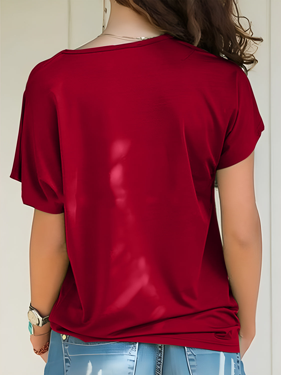 Asymmetrical Neck Short Sleeve T-Shirt-Angel Casuals