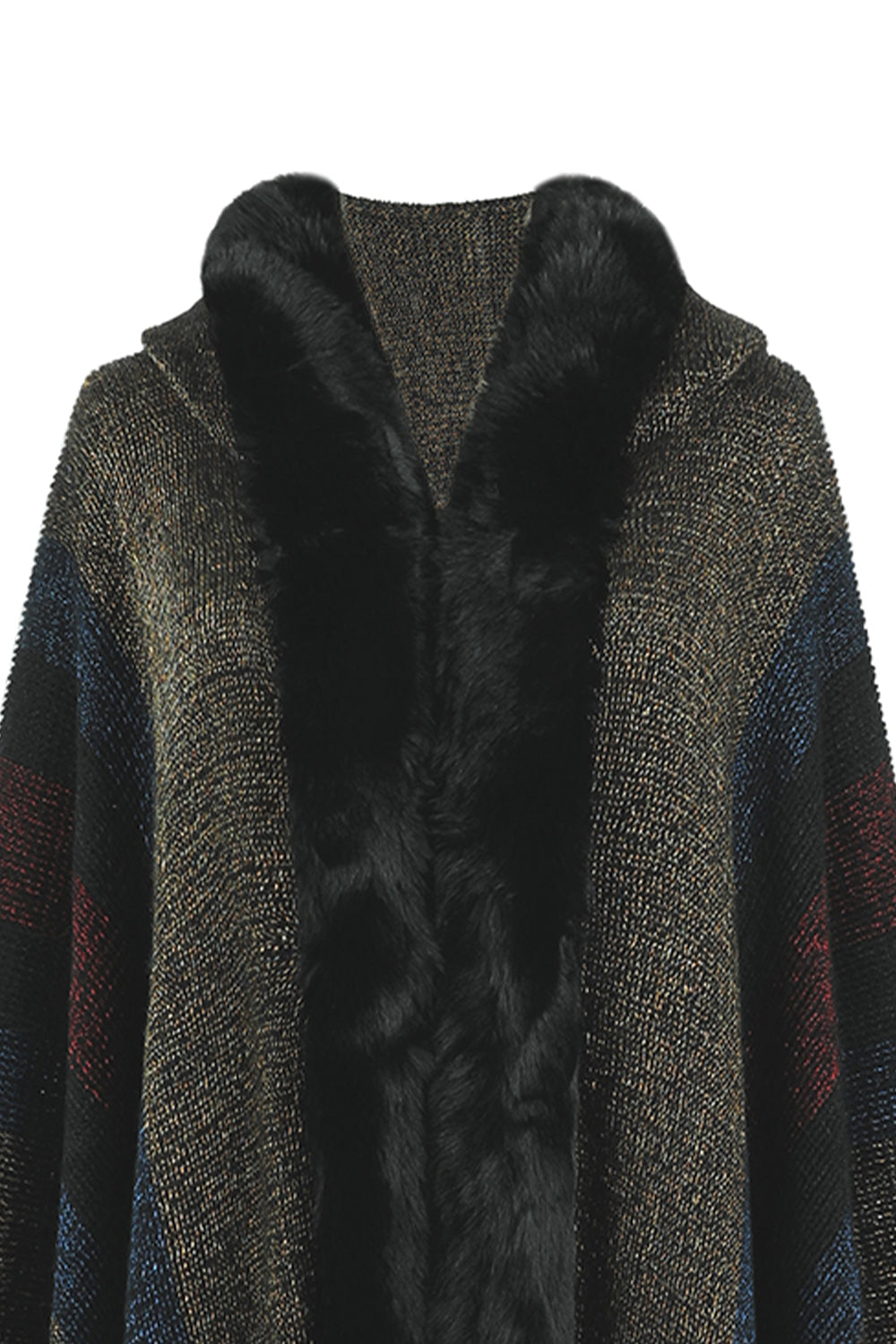 Color Block Fringe Detail Poncho-Angel Casuals