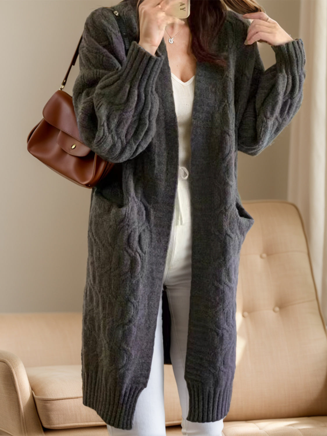 Open Front Long Sleeve Cardigan-Angel Casuals