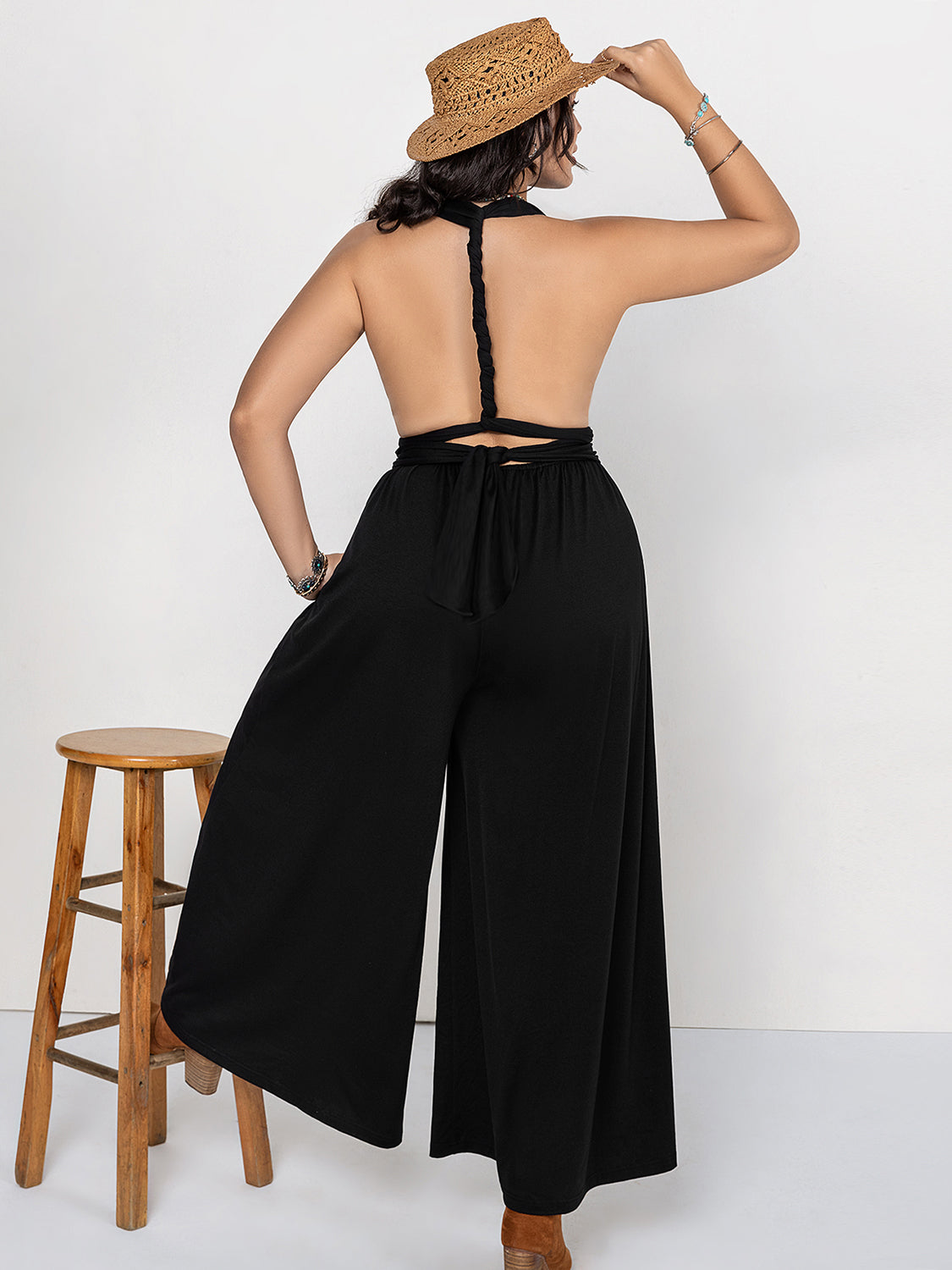 Plus Size V-Neck Wide Leg Jumpsuit-Angel Casuals