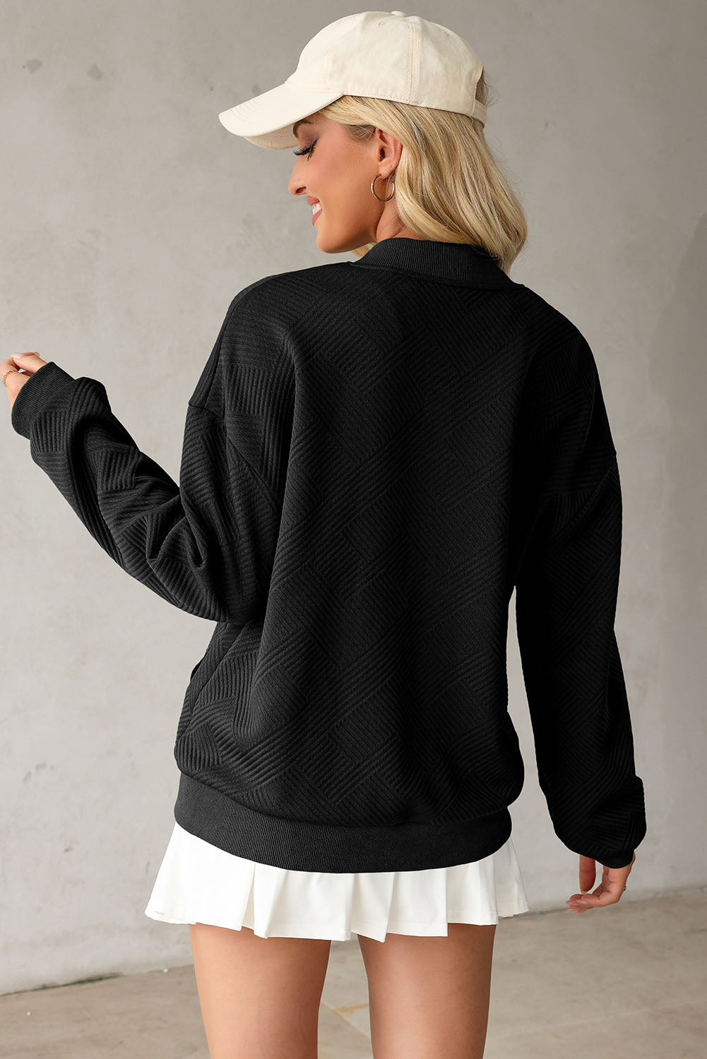 Texture Zip Up Baseball Collar Long Sleeve Jacket-Angel Casuals