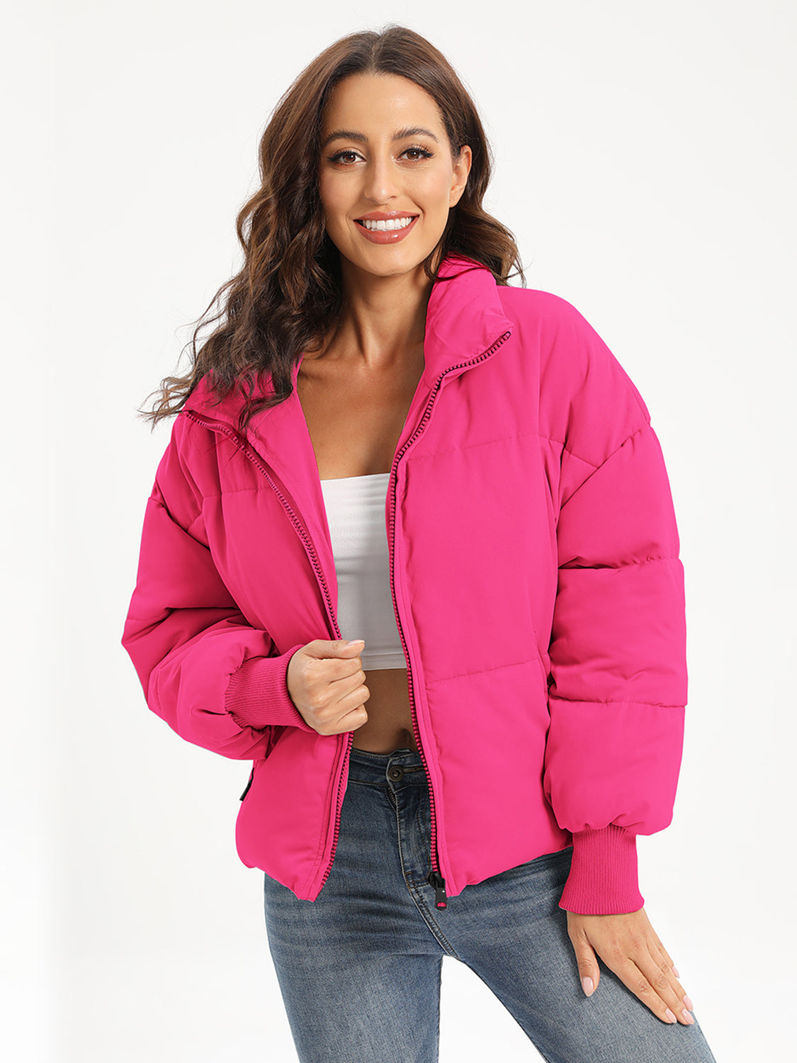 Zip Up Turtleneck Long Sleeve Winter Coat-Angel Casuals