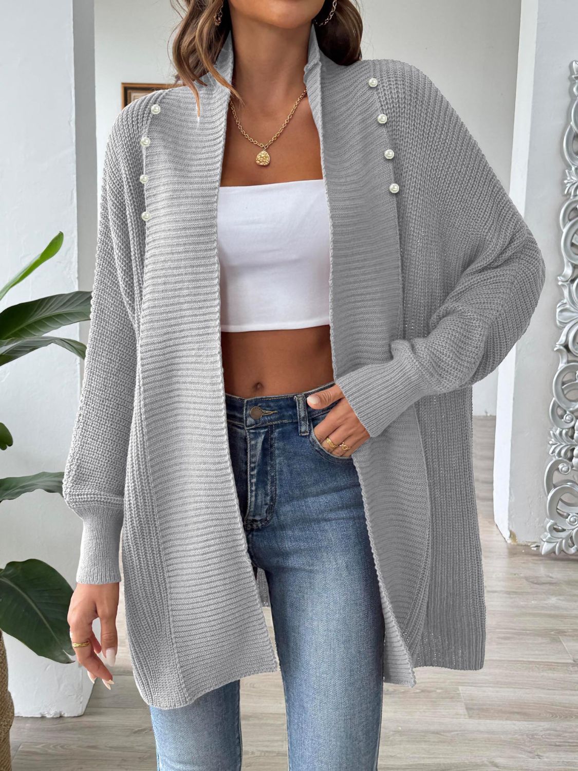 Open Front Long Sleeve Cardigan-Angel Casuals