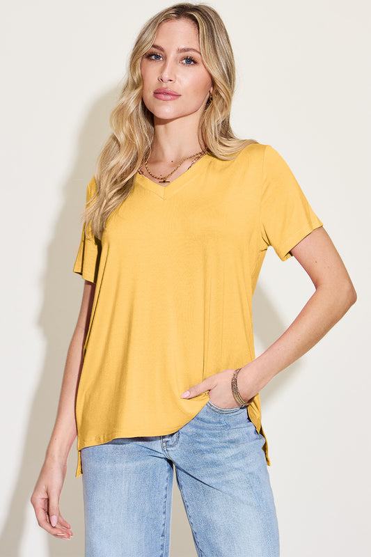 Basic Bae Bamboo Full Size V-Neck High-Low T-Shirt-Angel Casuals