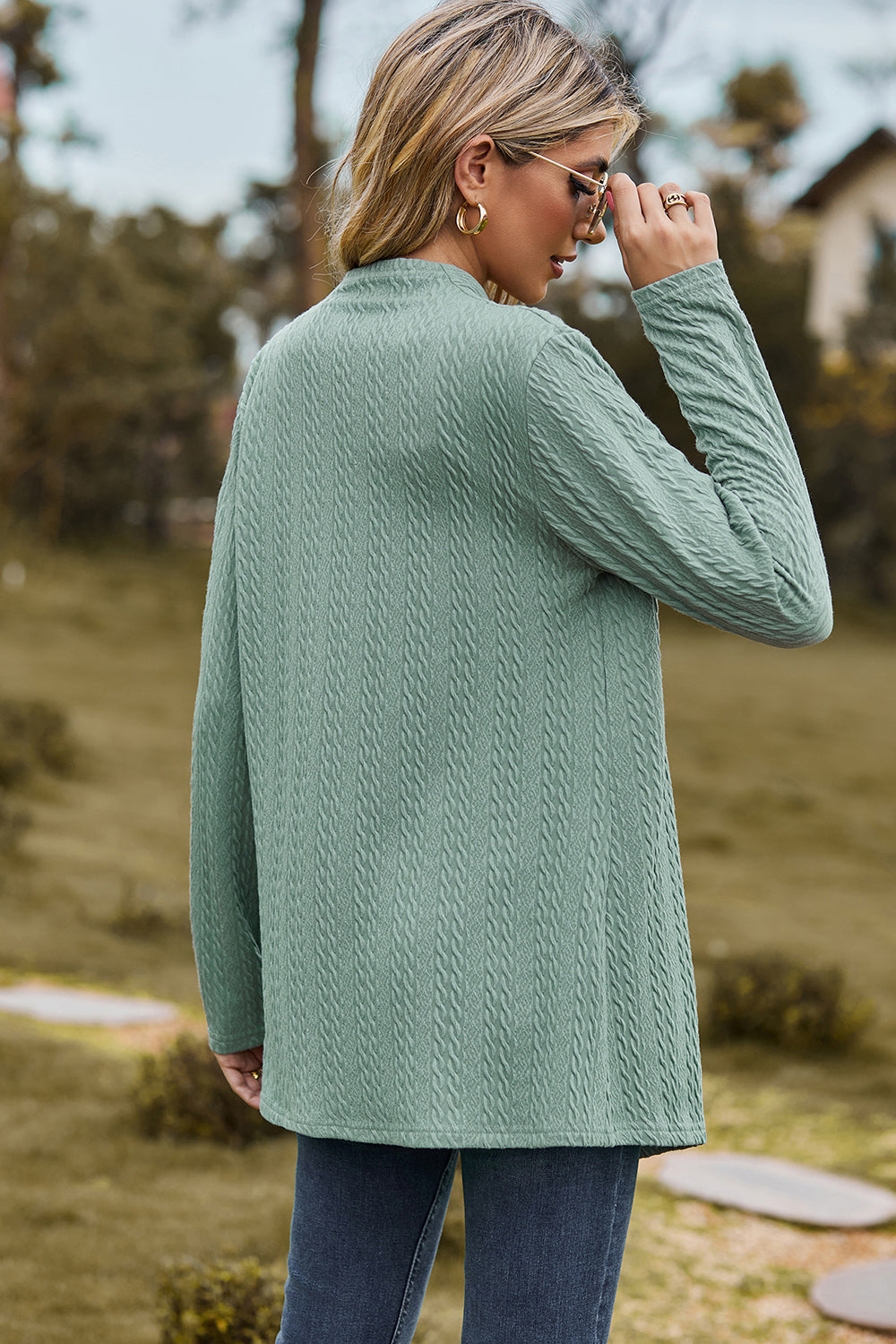 Textured Open Front Long Sleeve Cardigan-Angel Casuals