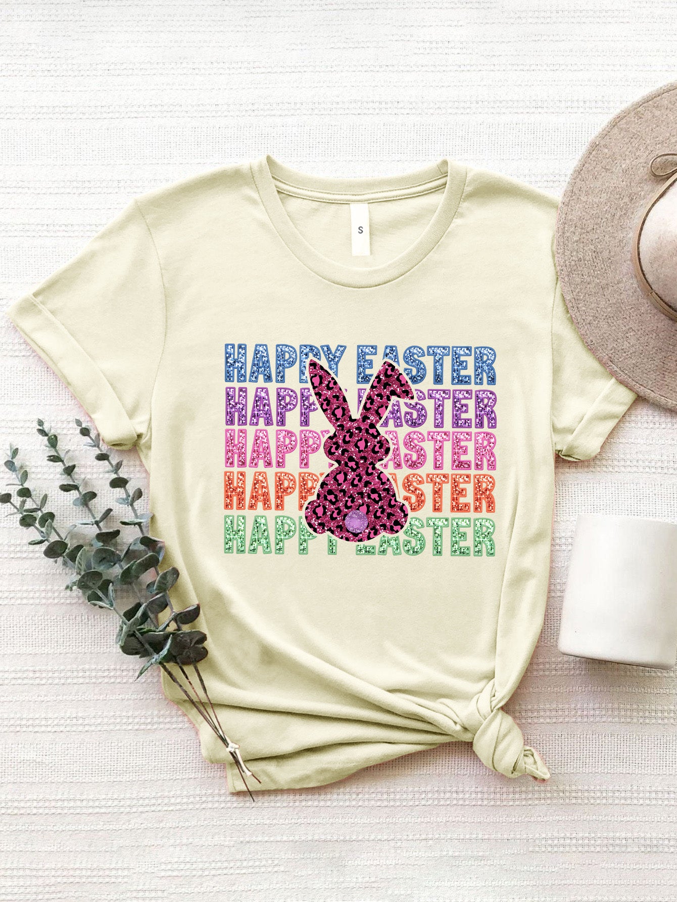 HAPPY EASTER Round Neck Short Sleeve T-Shirt-Angel Casuals