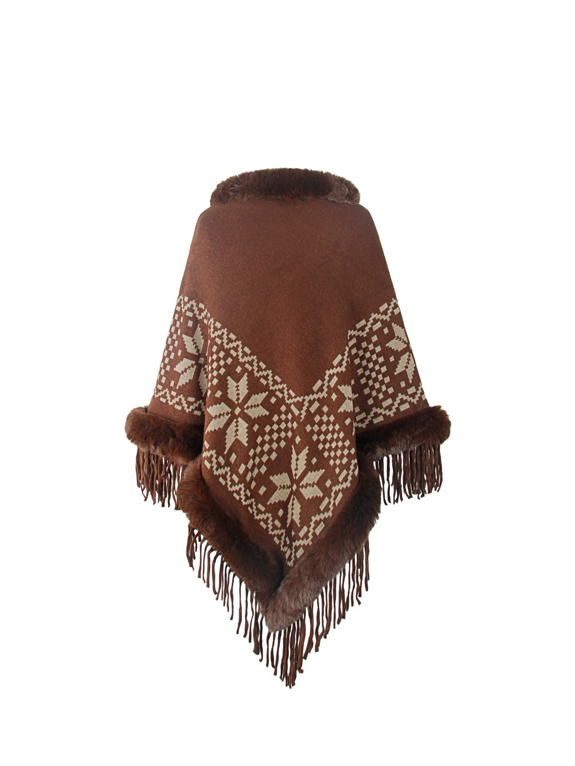 Fringe Geometric Cape Sleeve Poncho-Angel Casuals