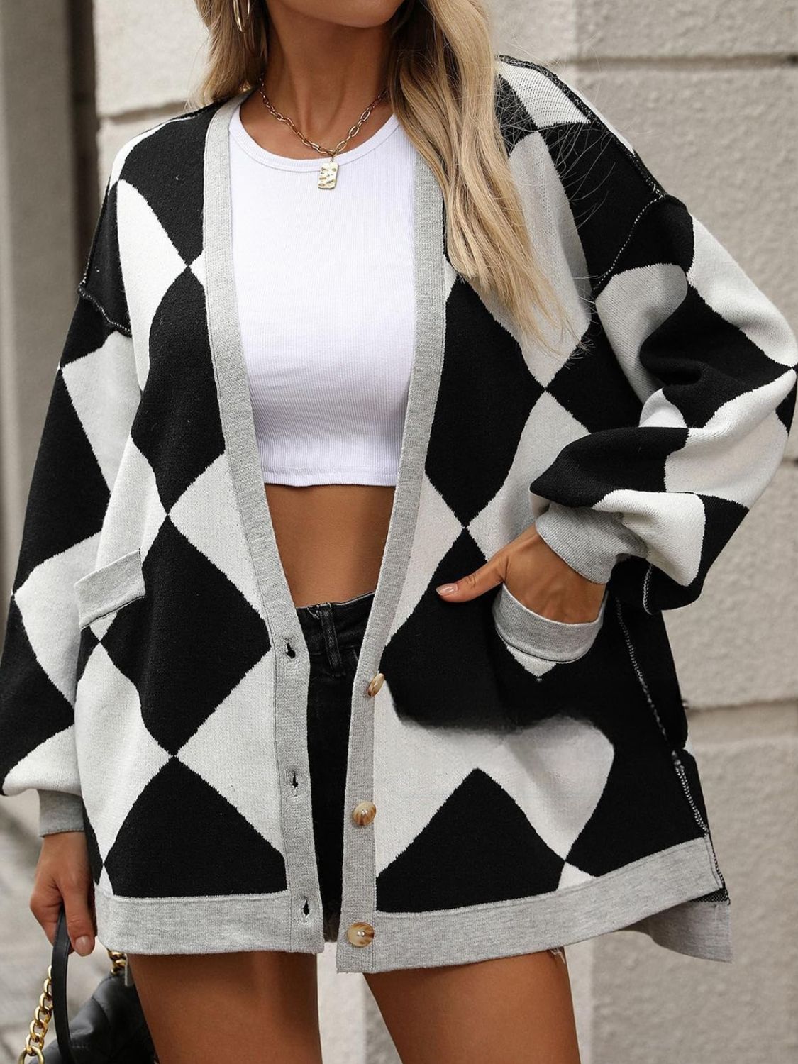 Color Block Button Down Long Sleeve Cardigan-Angel Casuals