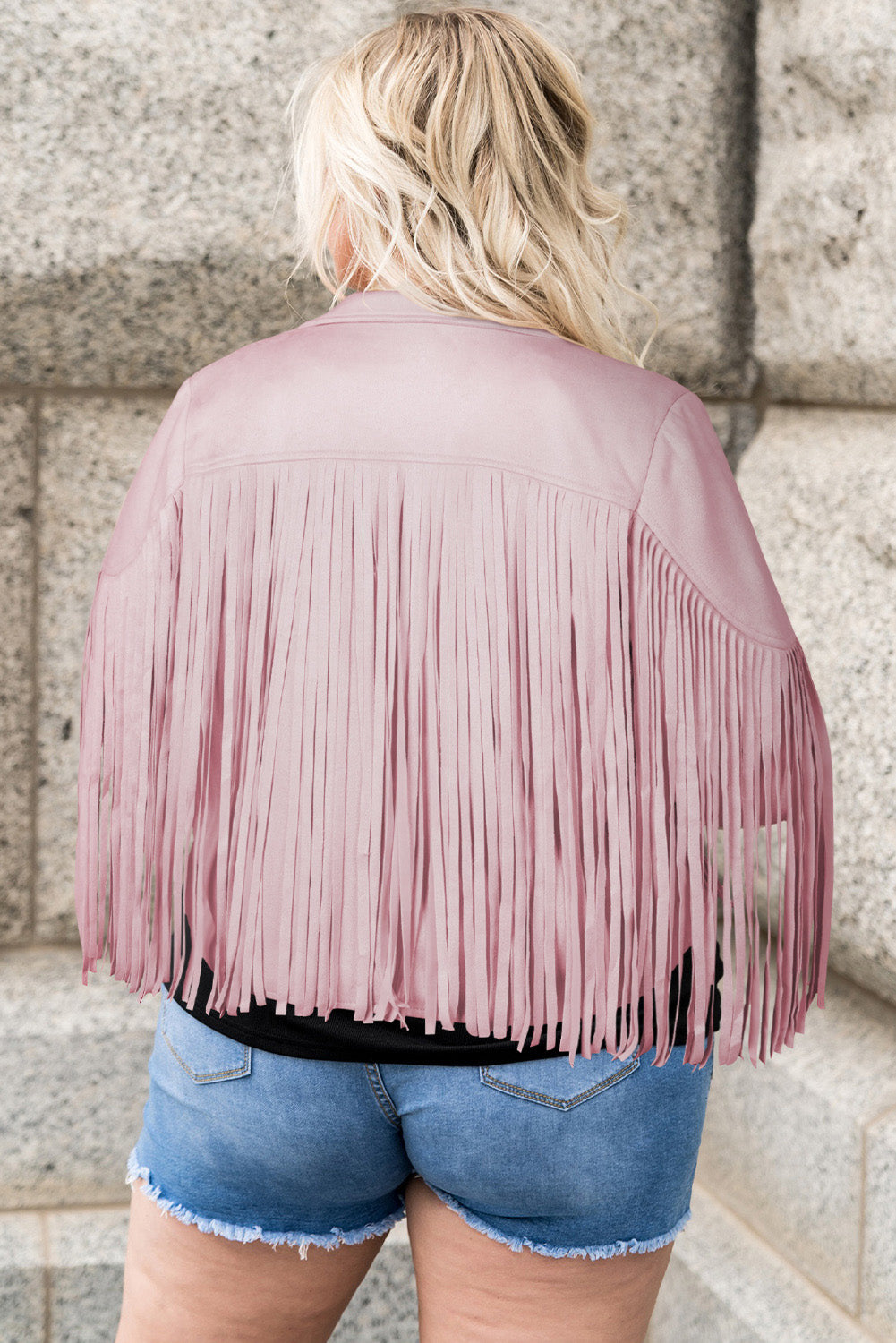 Plus Size Fringe Open Front Jacket-Angel Casuals