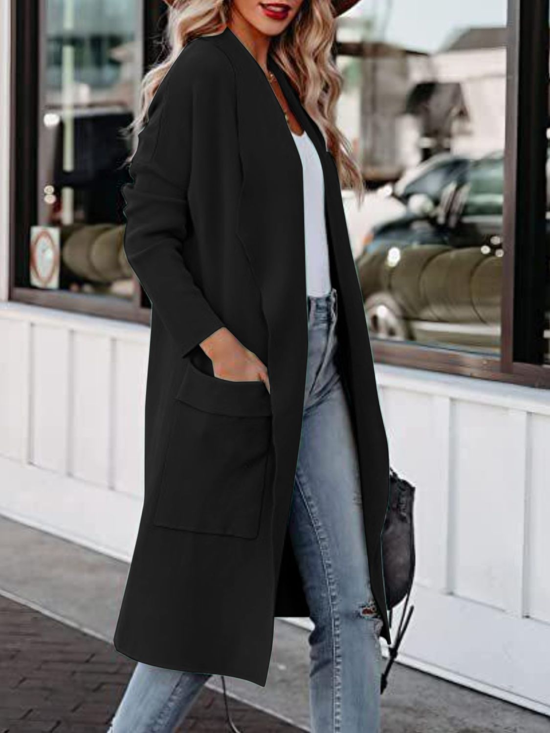 Open Front Dropped Shoulder Outerwear-Angel Casuals