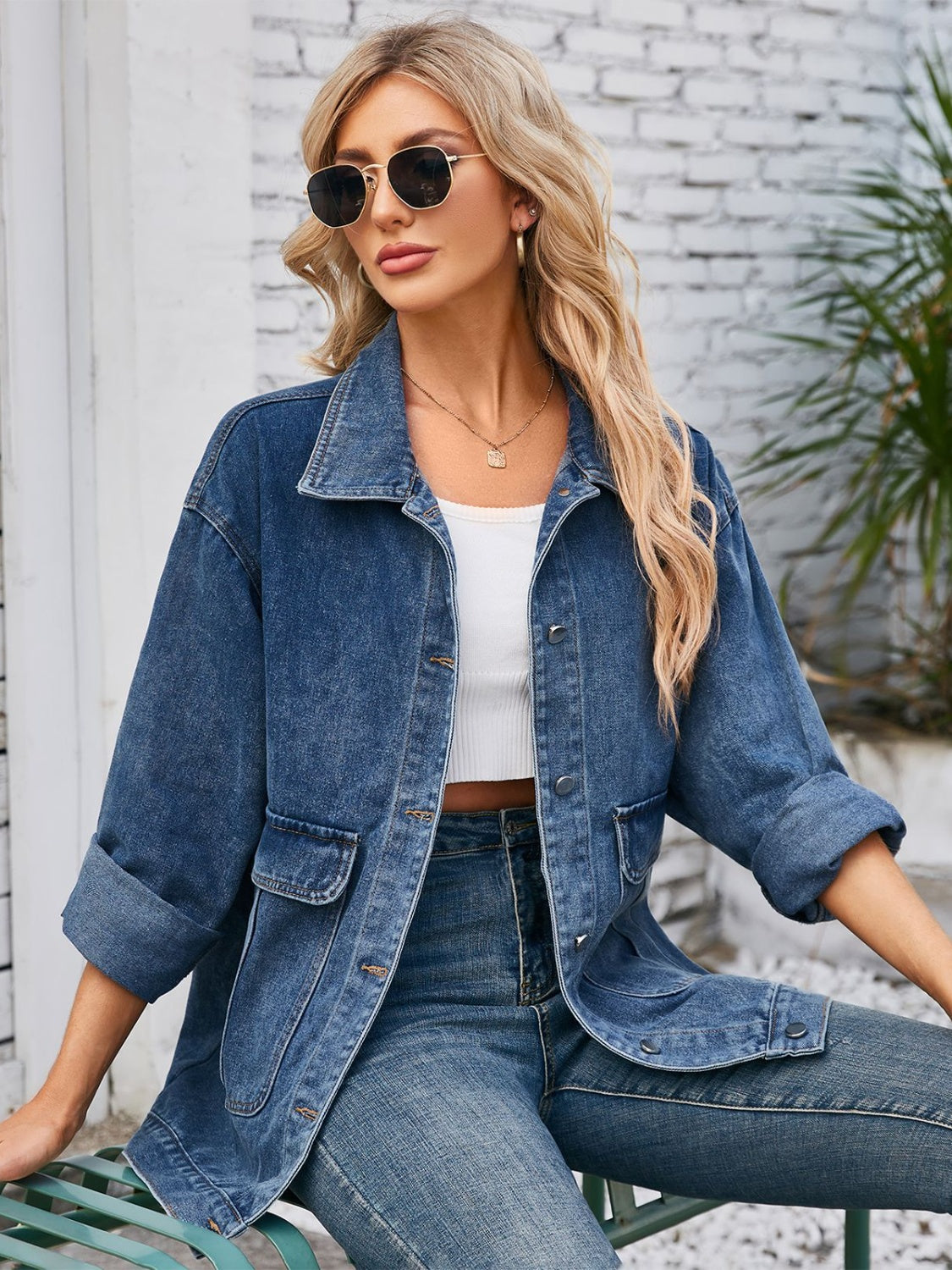 Button Up Long Sleeve Denim Jacket-Angel Casuals