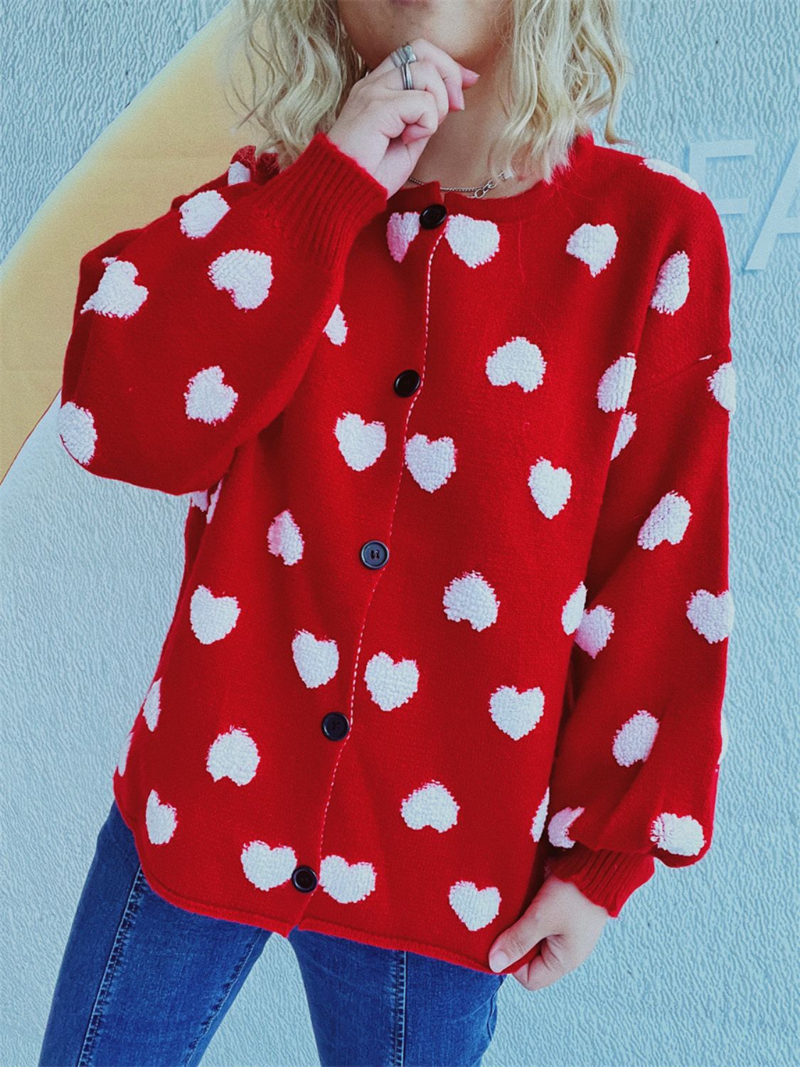 Heart Button Up Long Sleeve Cardigan-Angel Casuals