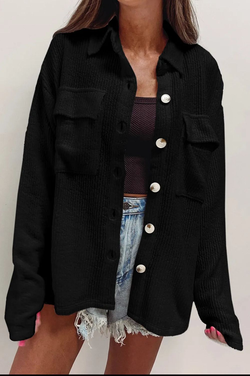 Button Up Long Sleeve Shacket-Angel Casuals