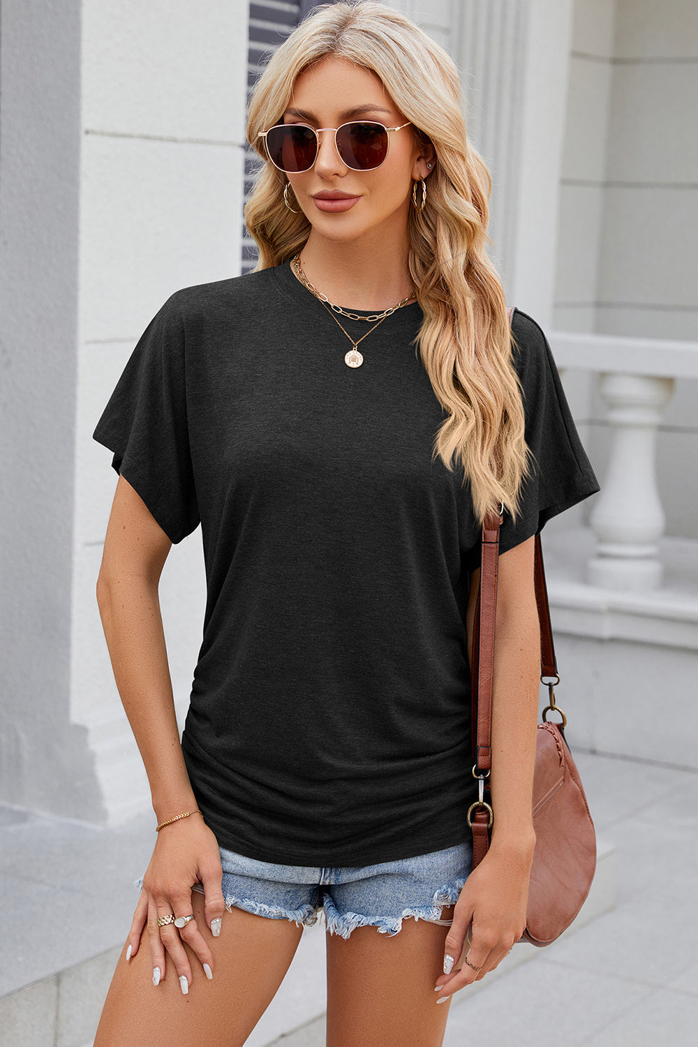 Round Neck Flutter Sleeve T-Shirt-Angel Casuals