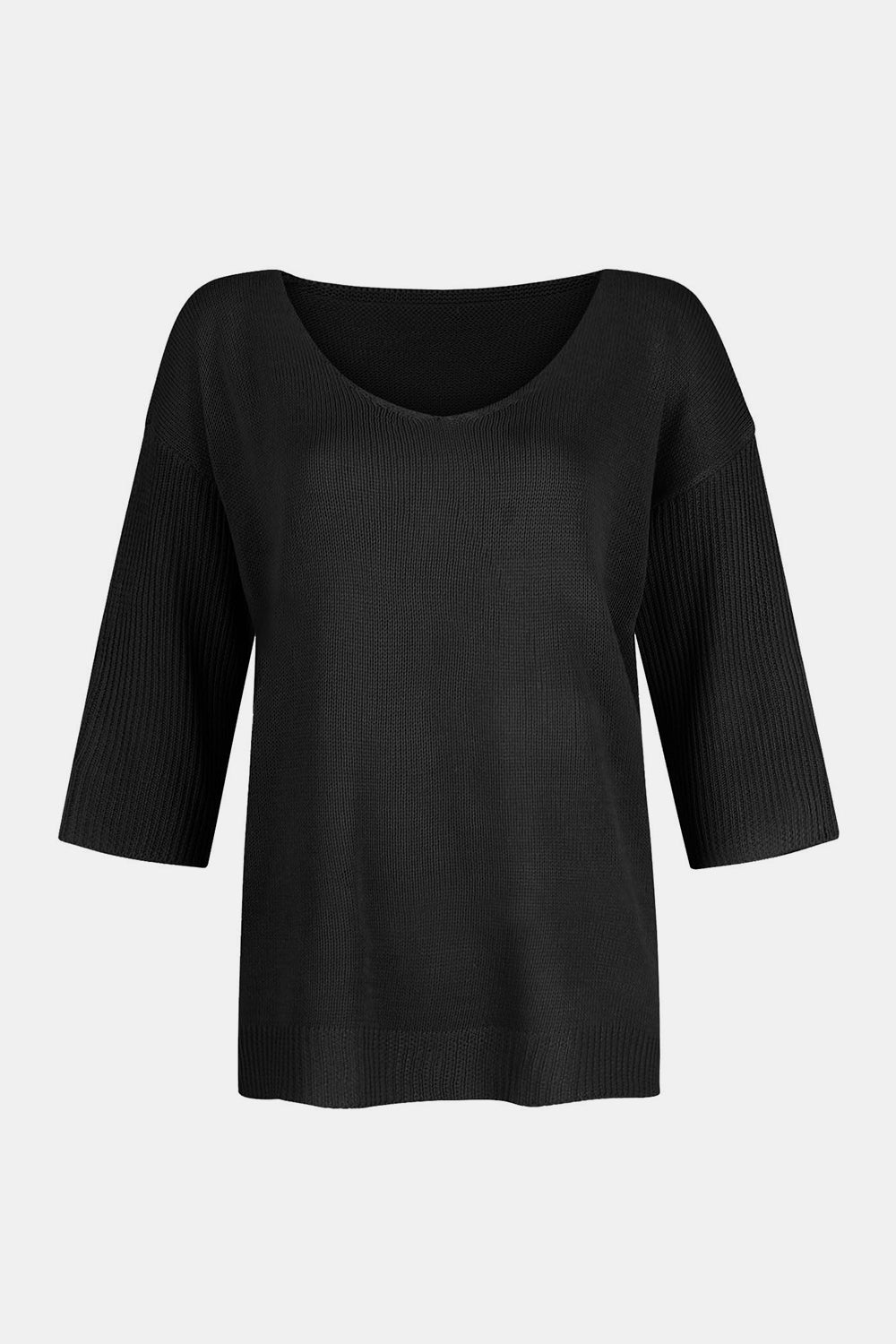 V-Neck Three-Quarter Sleeve Knit Top-Angel Casuals