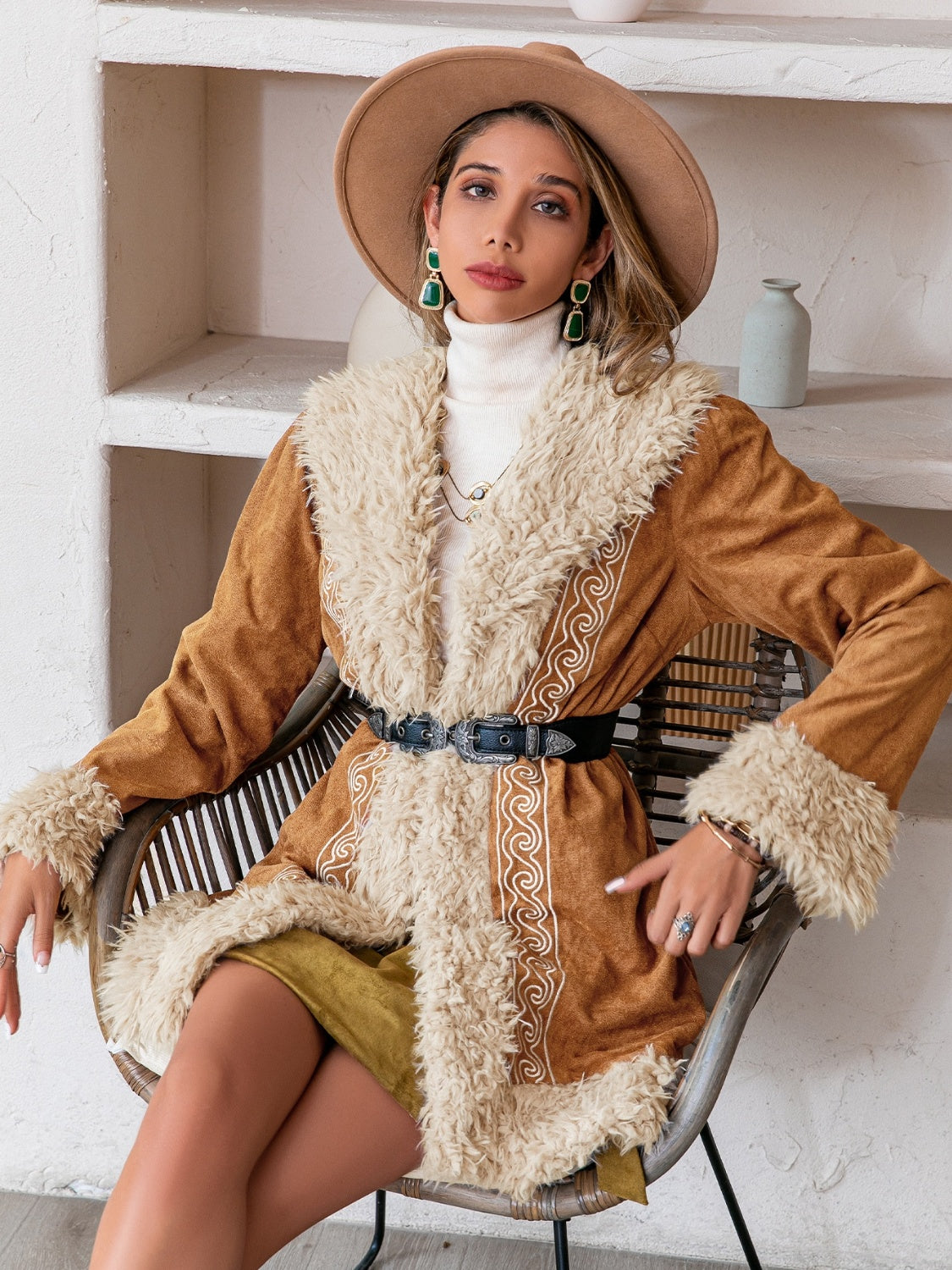 Fuzzy Open Front Long Sleeve Outerwear-Angel Casuals