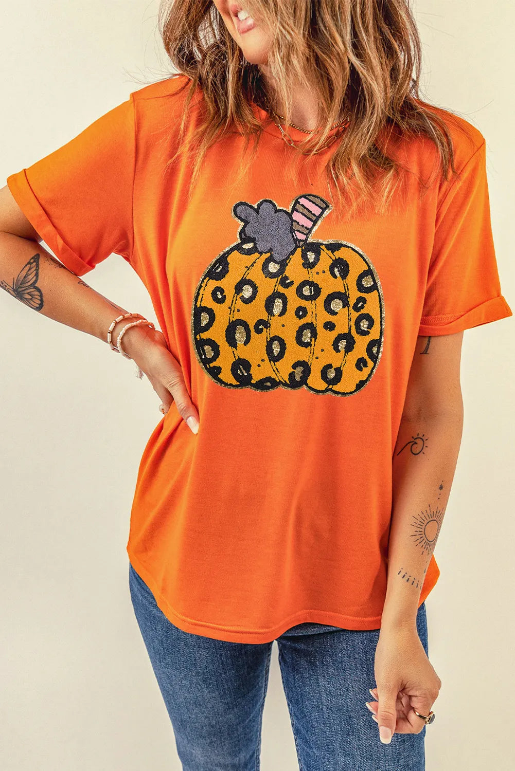 Pumpkin Round Neck Short Sleeve T-Shirt-Angel Casuals