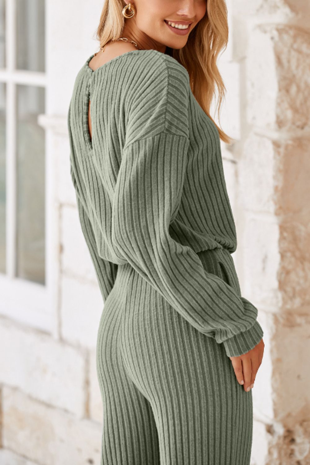 Round Neck Long Sleeve Jumpsuit-Angel Casuals