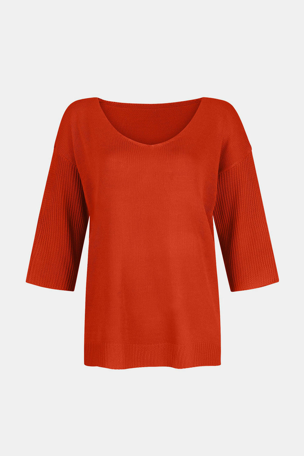 V-Neck Three-Quarter Sleeve Knit Top-Angel Casuals