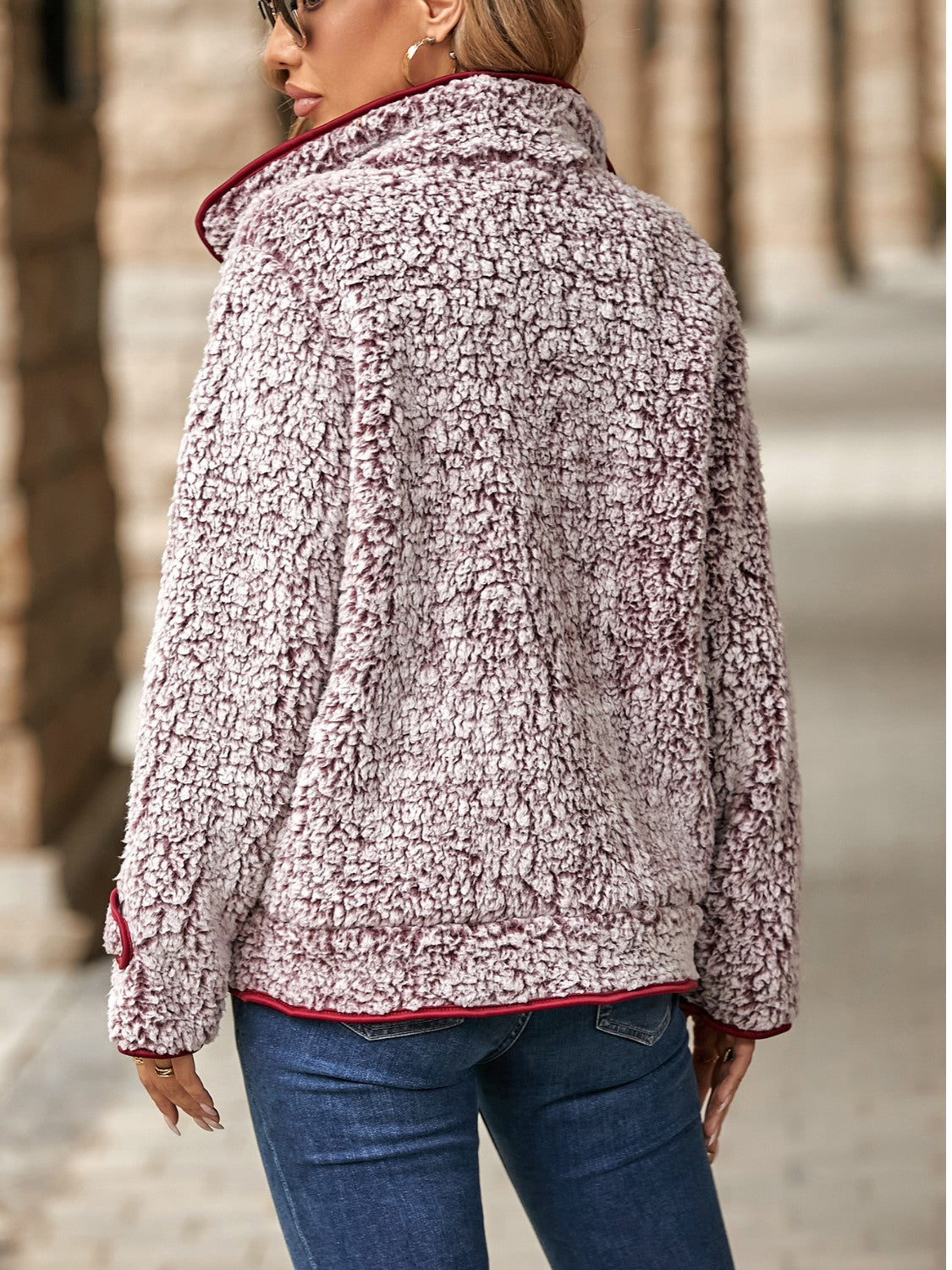 Fuzzy Pocketed Button Up Jacket-Angel Casuals